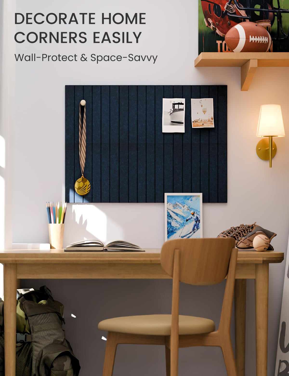Felt Bulletin Board Tiles -28"x18" with 40 Adhesive Tabs, Cork Board Alternative for Office Decor, Push Pin Board Wall Organizer 6-Pack (Carbon Blue)
