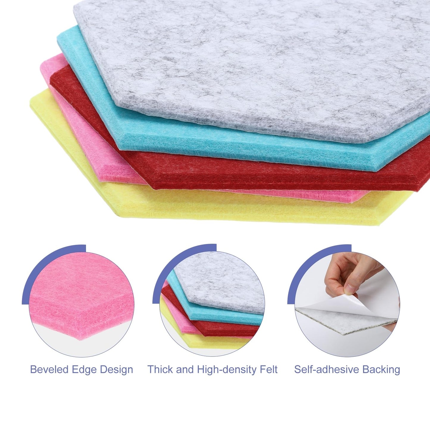 PATIKIL Felt Bulletin Board, 12"x10", 6 Packs Self Adhesive Hexagon Felt Tiles for Sound Proofing Wall Panels for Home Office Recording Studio,Game Room, Peach Red