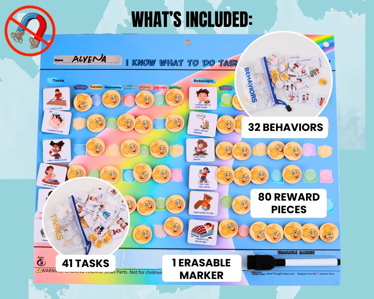 Thought-Spot Behavior Reward Chart for Kids | Chore & Behavior Chart with 41 Task Pieces, 32 Behavior Pieces & 80 Reward Pieces | Motivational Tool for Responsibility, Good Habits & Toddler Routine