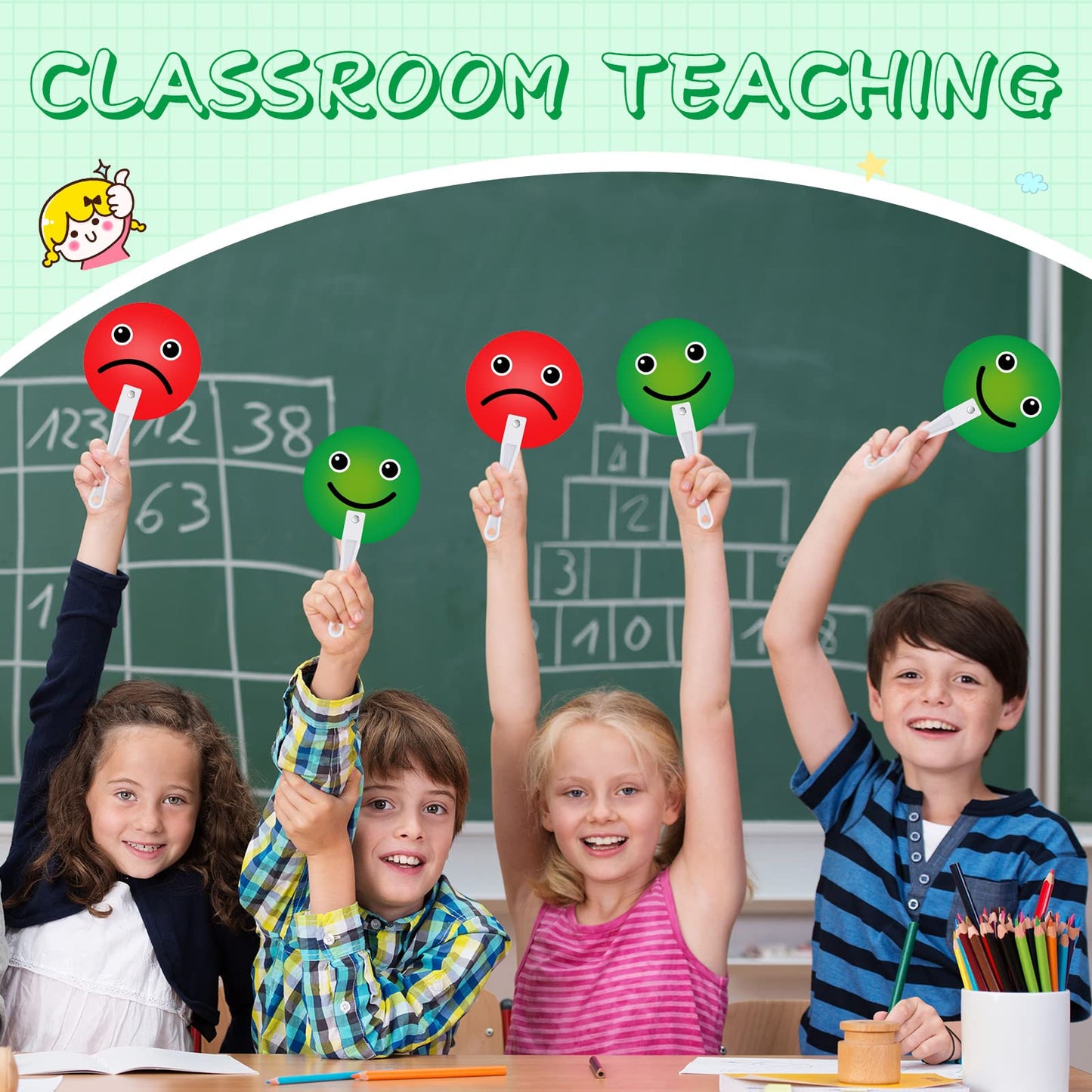 30 Pack Face Classroom Voting Paddles Handy Teacher Classroom Event Supplies Plastic Face Sign Green Red Yes or No Paddles True False Paddles for School Student