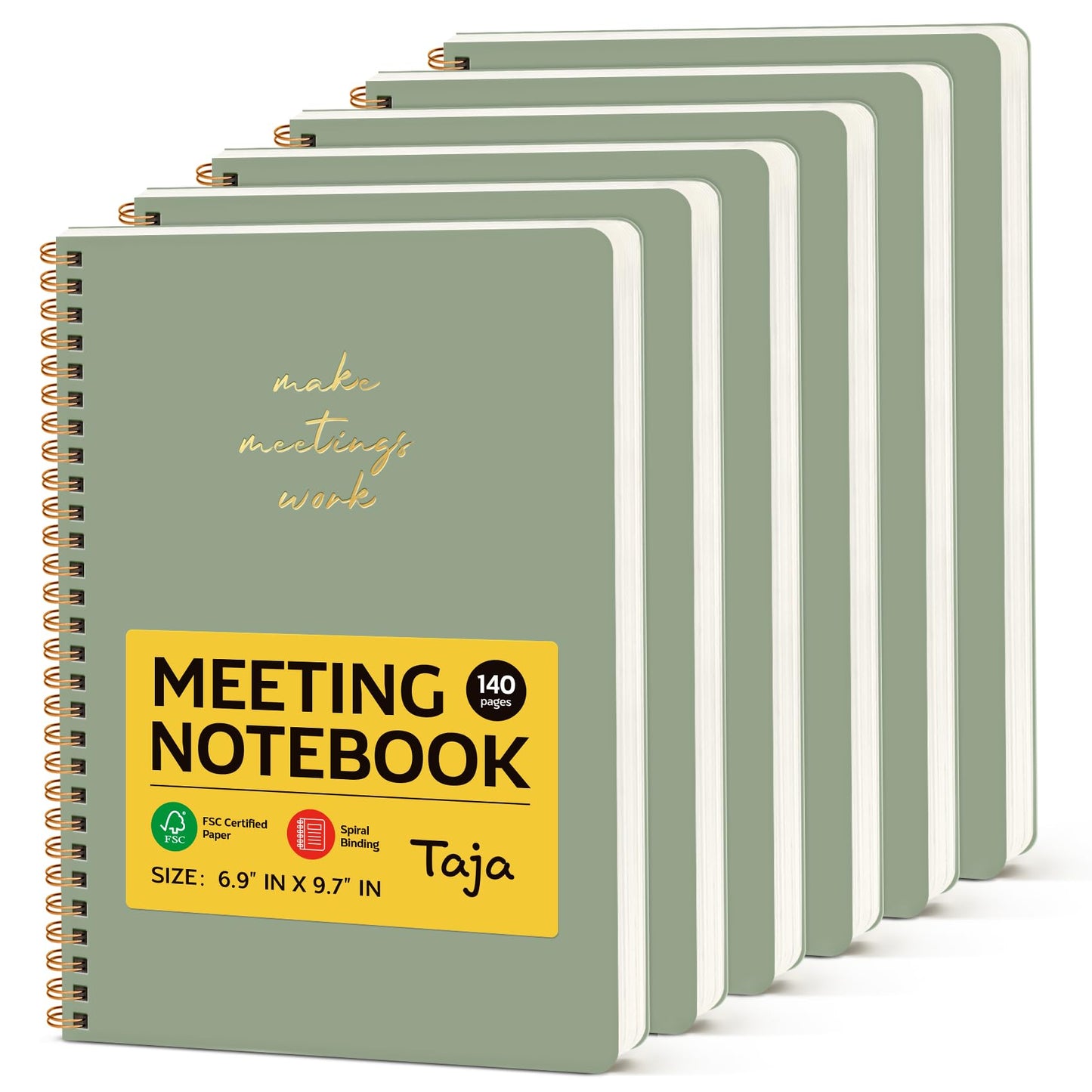 6 Pack of Meeting Notebook for Work Organization - Work notebook with action items, Meeting Minutes Planner Notebook, Perfect Office Supplies for Men & Women - Green