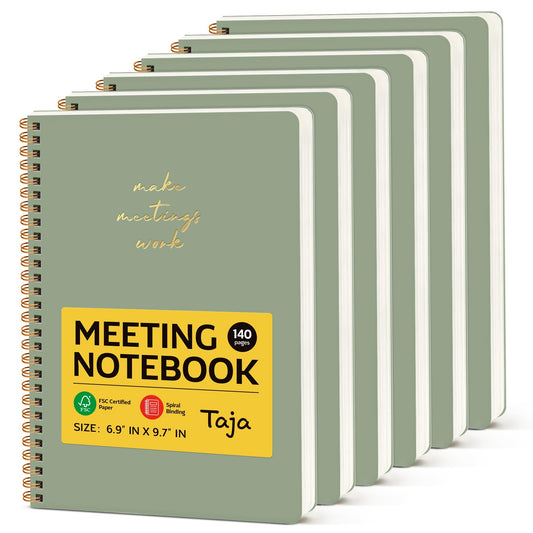 6 Pack of Meeting Notebook for Work Organization - Work notebook with action items, Meeting Minutes Planner Notebook, Perfect Office Supplies for Men & Women - Green