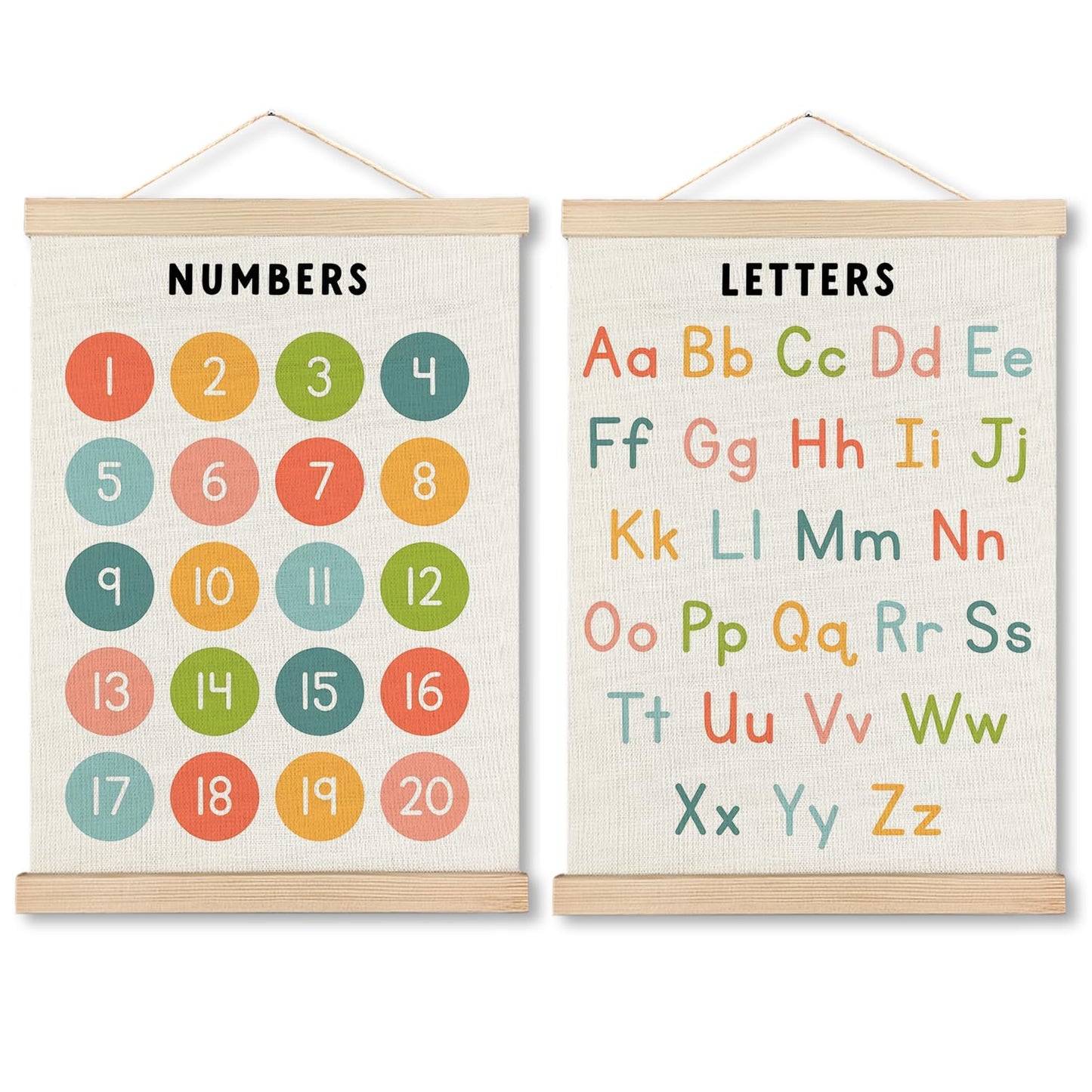 IAFQWDS Numbers and Alphabet Classroom Wall Art Hanging Poster Framed, ABC Letters Numbers 1-20 Educational Wall Decor Prints for Toddler Kids Preschool Kindergarten Homeschool, 12x16 Inch Set of 2