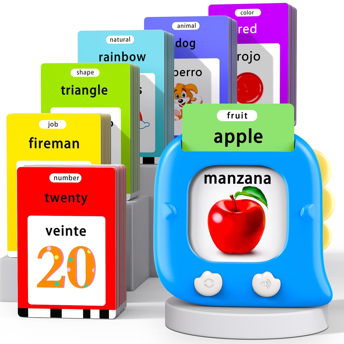 Kidzdo 520 Bilingual Spanish English Talking Flash Cards, Birthday Gifts Easter Present for 2 3 4 5 6 Year Old Boys and Girls, Pocket Speech Therapy Toys, Portable Toddlers Toys, Blue