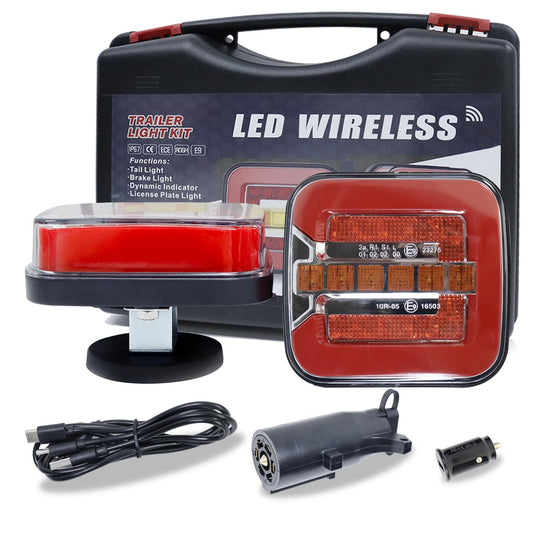 yuksood Wireless Trailer Light Kit - Magnetic, Rechargeable, Waterproof IP67 for Trucks, RVs, Boats - Red, Model zy-5023B