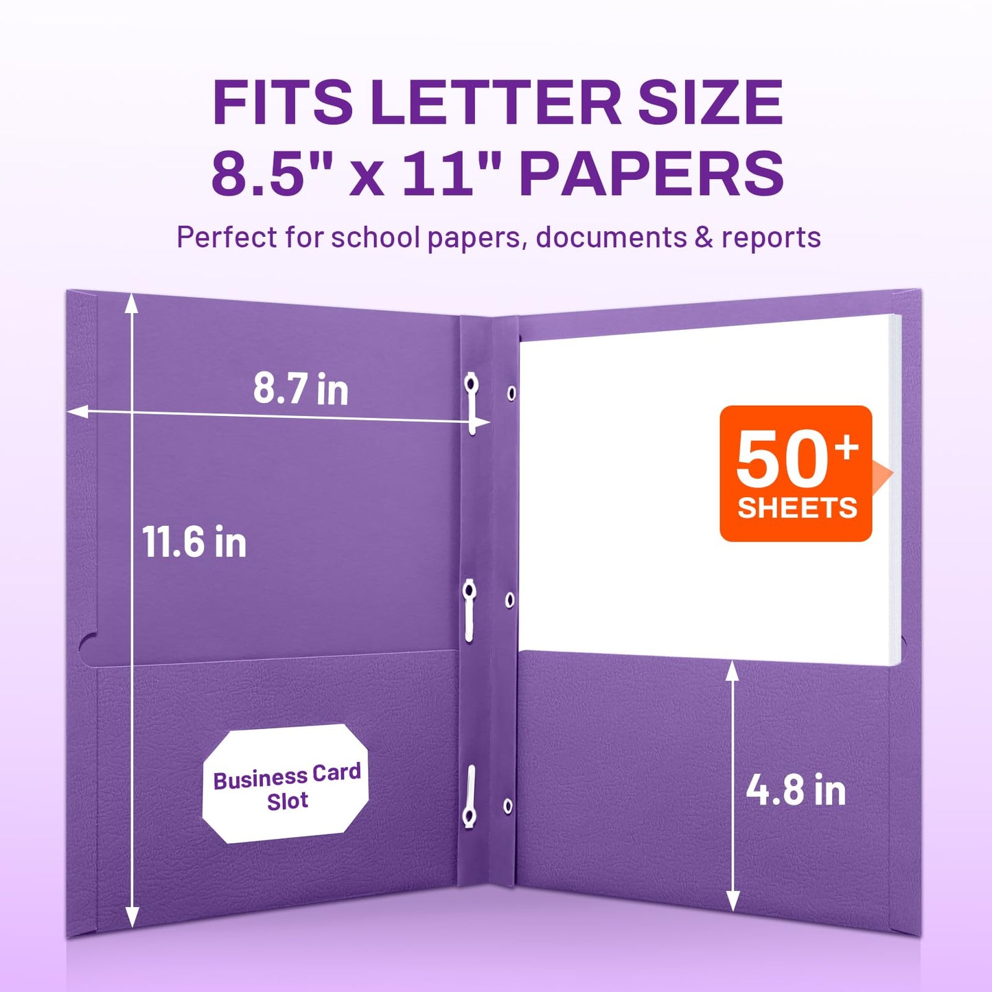 SUNEE 2 Pocket Folders with Prongs (25 Pack, Purple), Paper Folders with 2 Pockets and 3 Prongs Fit Letter Size Paper, Folders with Prongs for School Office Home Business