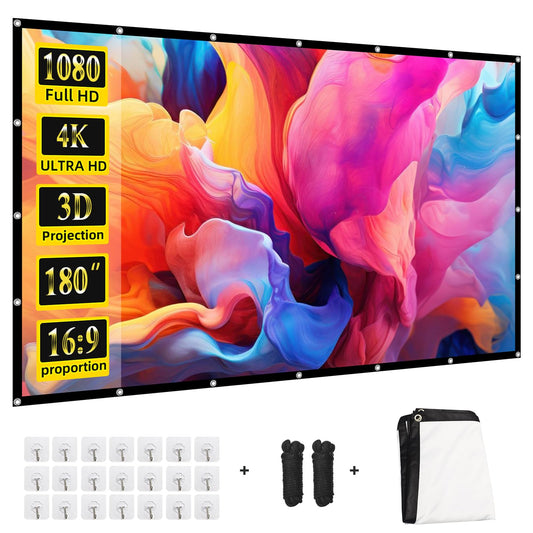 Projector Screen 180 inch,Portable Large Movie Projector Screen 16:9 HD Indoor Outdoor Double Sided Rear Projection Screen Video for Home, Party, Office, Classroom