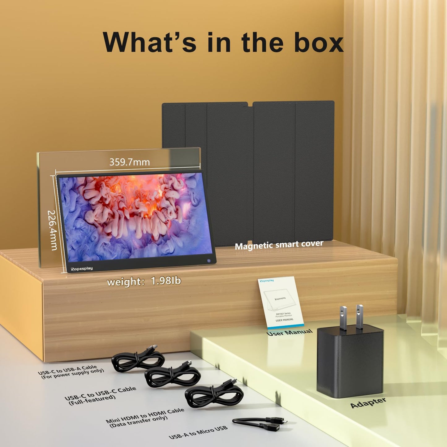 Dopesplay Portable Monitor for Laptop with Touchscreen, 15.6" FHD 1080P Second Laptop Monitor Extender with 5000mAh Battery for Laptops, MacBook, Phones, PS4/5, Xbox, Switch (NO Touch on iPhone)