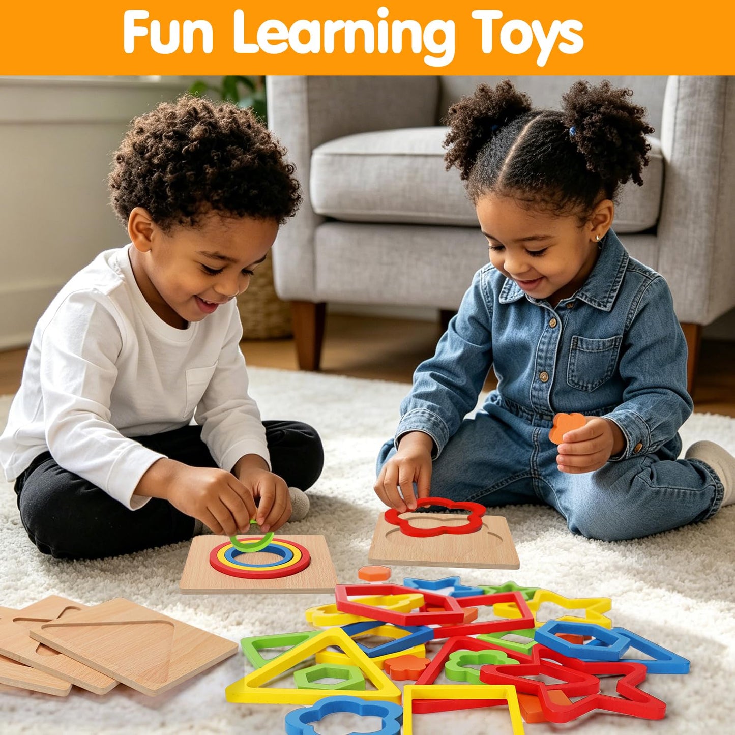 AugToy Toddler Puzzles Montessori Toy Wooden Shape Sorting Puzzle Sensory Toy Toddler Activities Preschool Learning Educational Autistic Developmental 1 2 3 Year Old Girl Boy 1-3 Dementia Game Gift