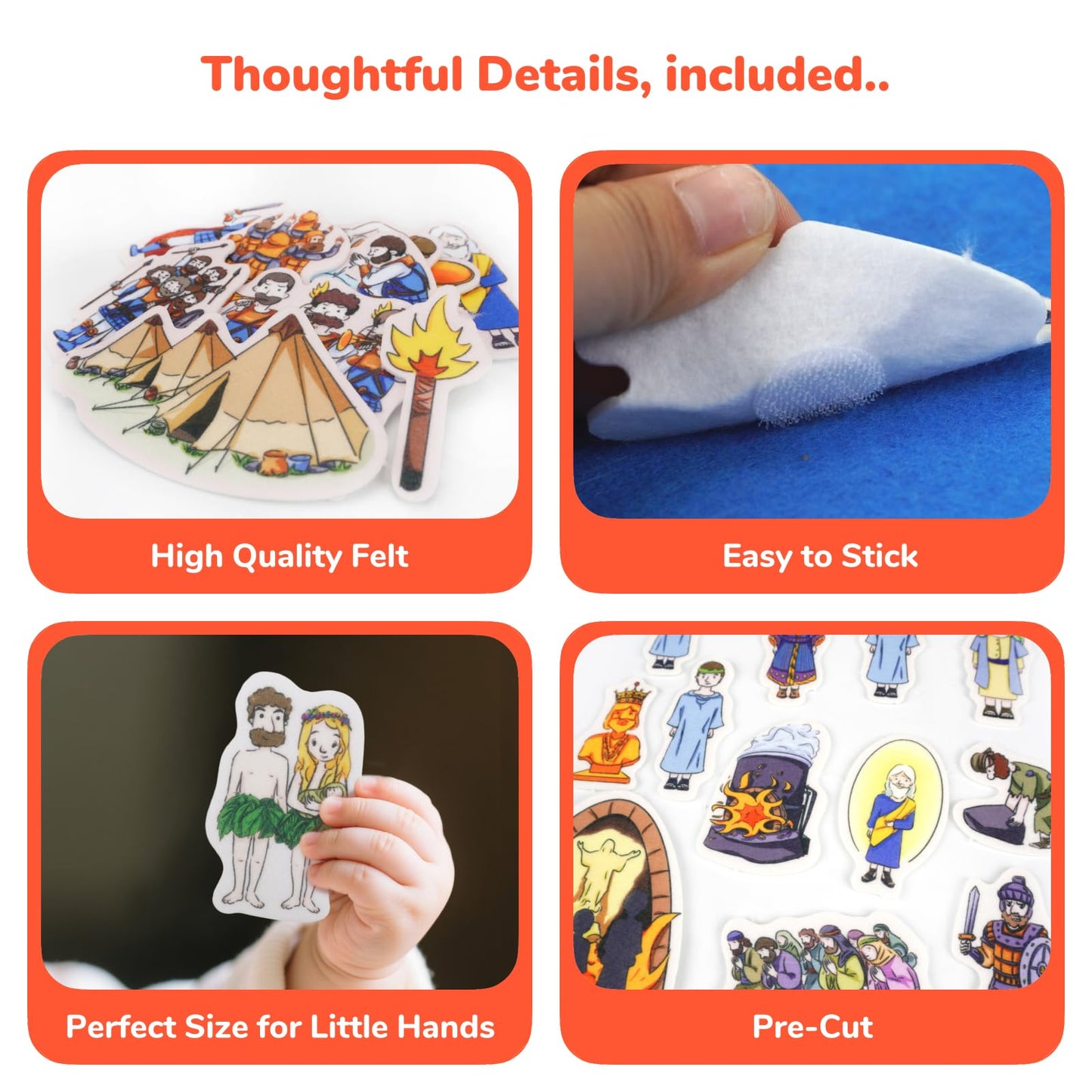 CHEFAN 4 Pack Felt Board Bible Stories Set, Flannel Board Stories, Nativity Flannel Graph Bible Toy for Kids, Include Cain and ABEL, Gideon and The 300 Men, Moses Escape from Egypt, The Fiery Furnace