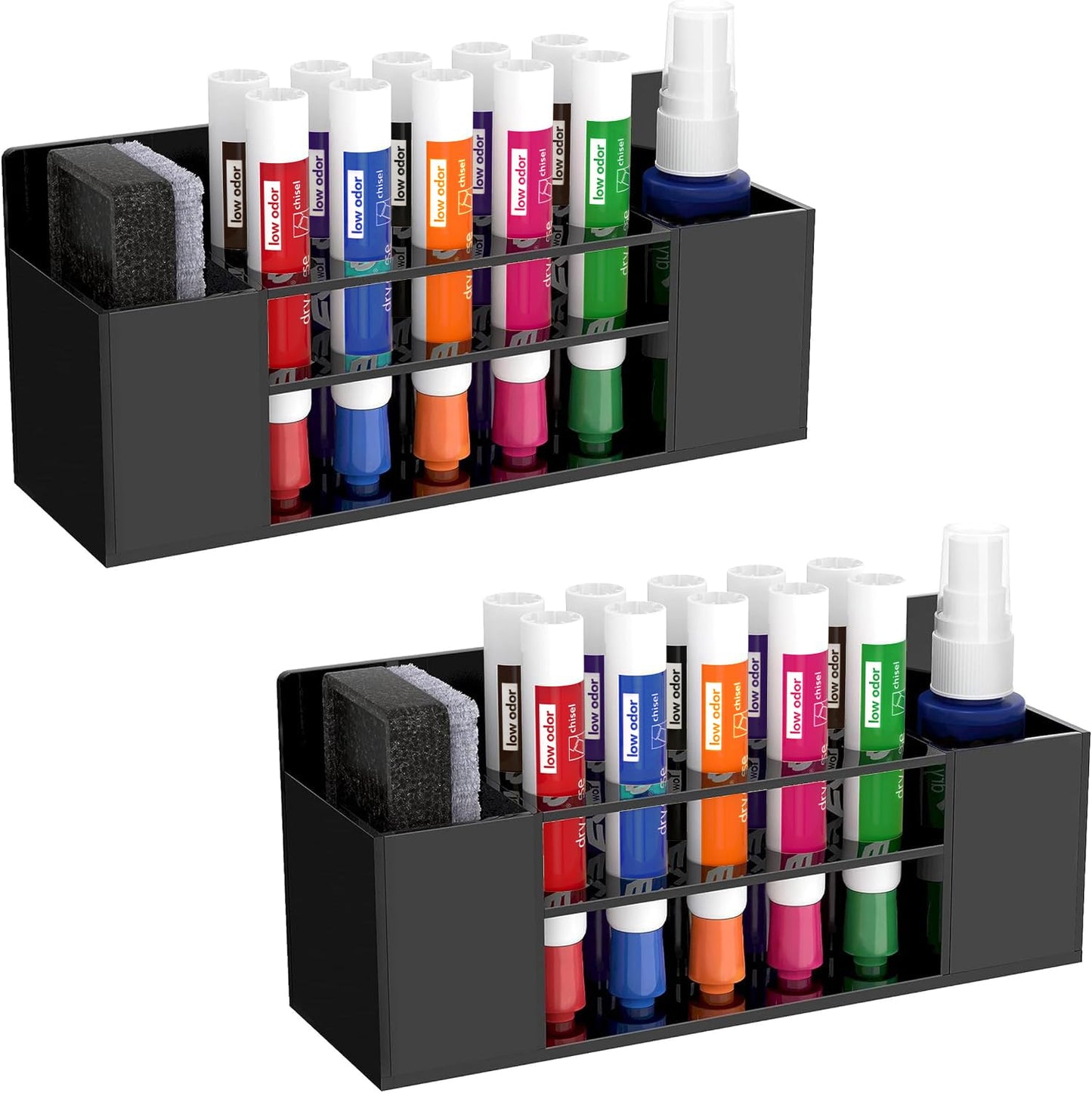 HBlife 2 Pack Acrylic Dry Erase Marker Holder Wall Mount, 10 Slots Whiteboard Marker Holder for Office, School and Home, Marker, Eraser and Whiteboard Cleaner Not Included, Black