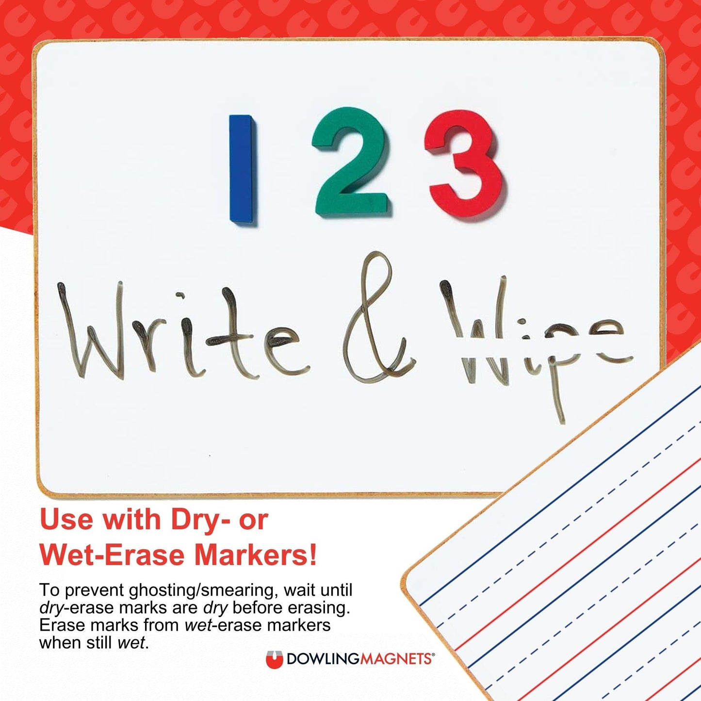 Dowling Magnets Magnetic Dry-Erase Boards – Double-Sided Ruled/Blank – 12" Long x 8.75" Wide – Pack of 5. (735206), White