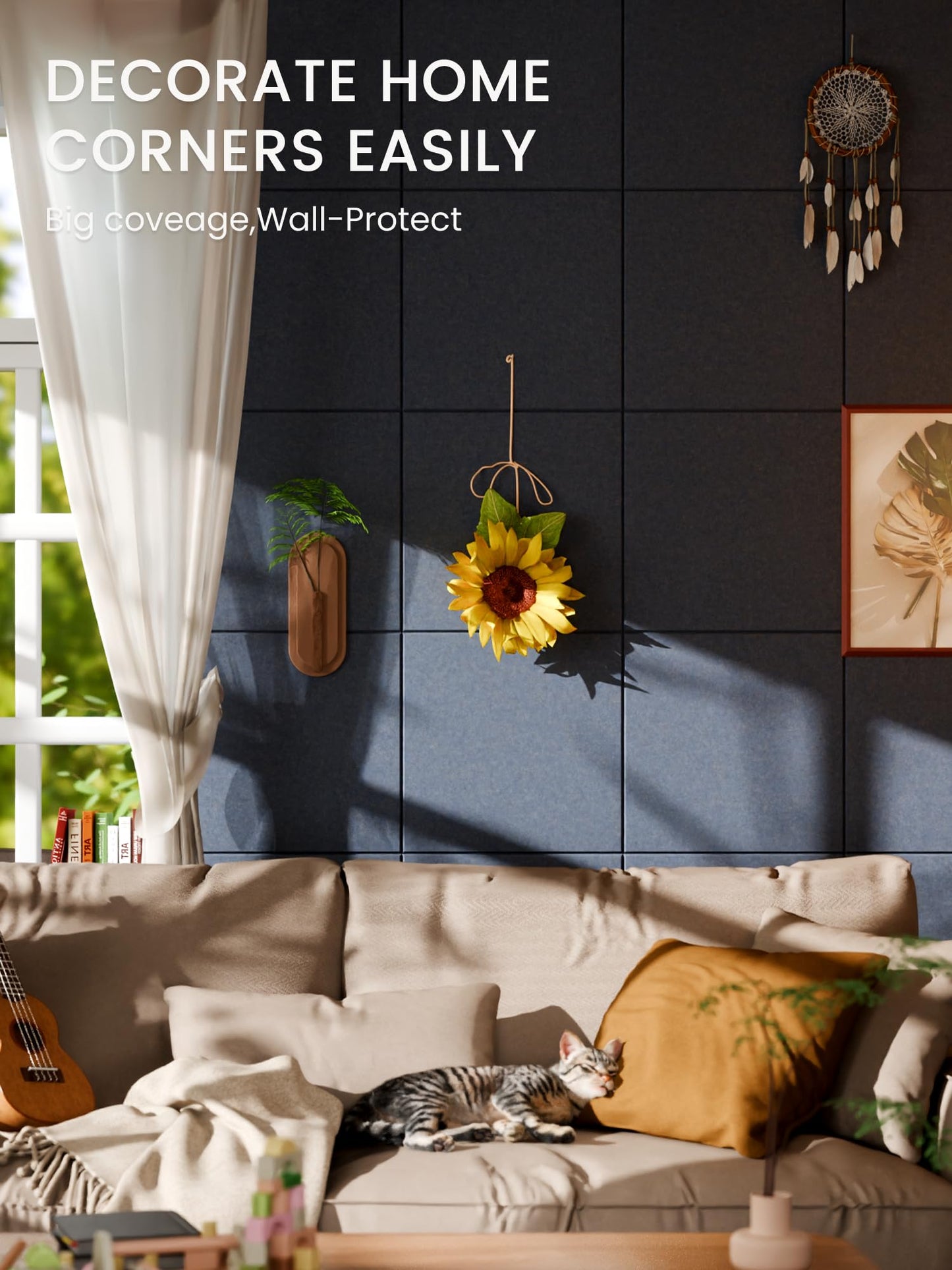 Bumusty Large Cork Board 48" x 36" Alternative - 12 Pack Felt Wall Tiles with 70 Safe Removable Adhesive Tabs, 30 Pushpins, Cork Boards for Walls Bulletin Board Office Decor (Deep Charcoal Blue)