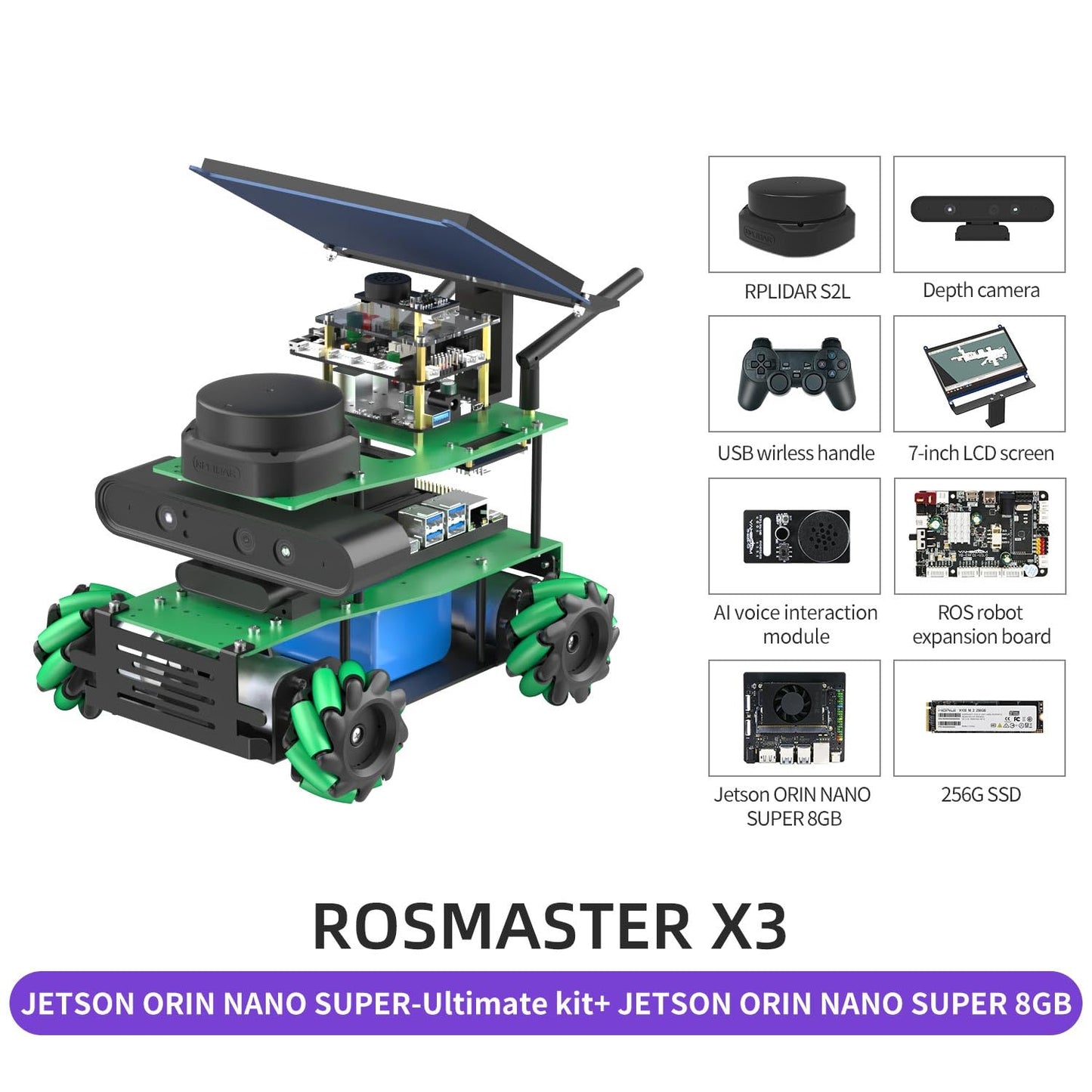 Yahboom ROS2 Programming Robot for Jetson Orin Nano 8GB Super Educational Robot AI Voice Module, AI Vision Mapping Navigation 360°Movement (ULT Ver-with Orin Nano Super 8GB)