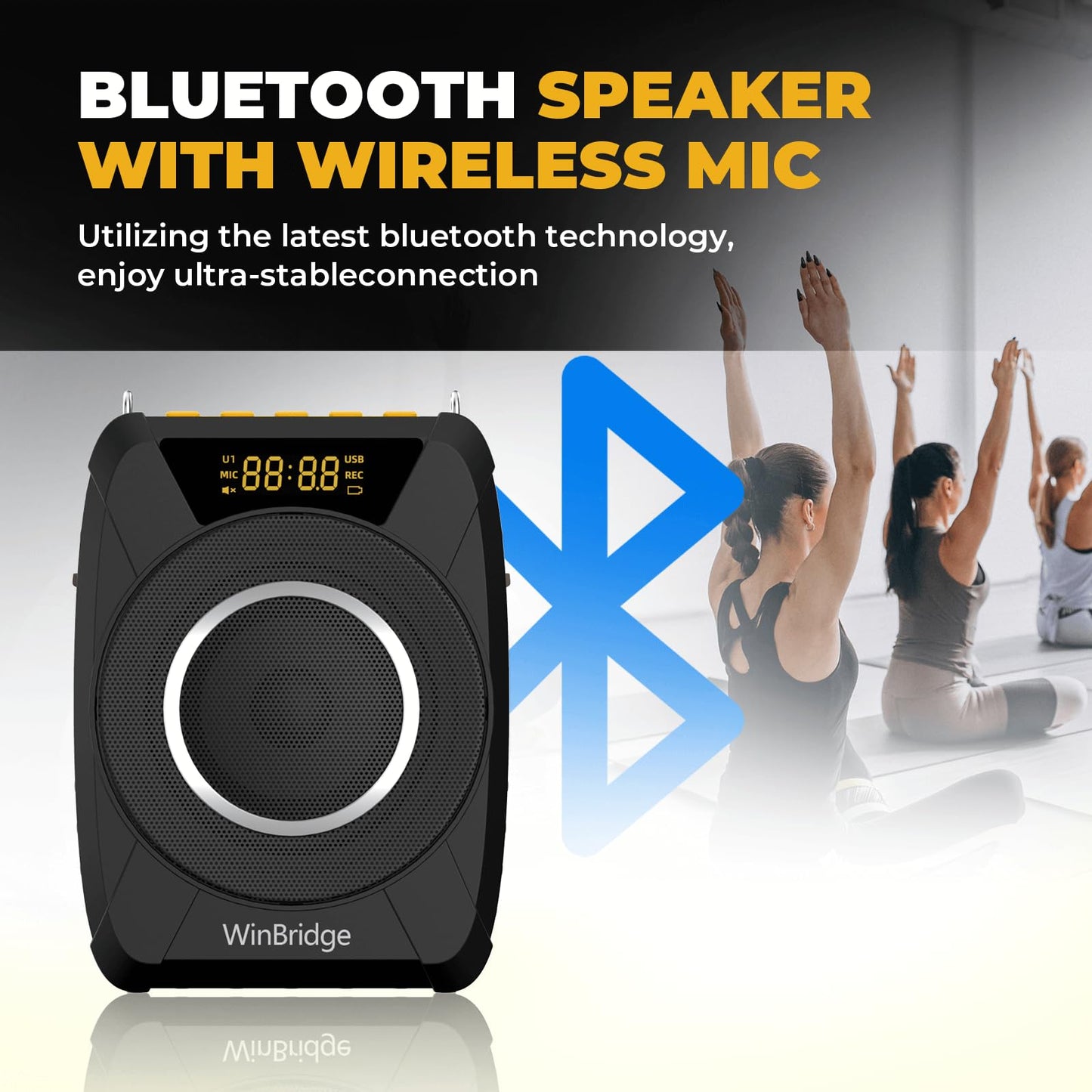 Voice Amplifier with Wireless Microphone Headset – Waterproof Portable Speaker Microphone with TWS Stereo, SOS, Recording – Rechargeable Bluetooth 5.0 PA System for Teachers, Coaches, Tour Guides