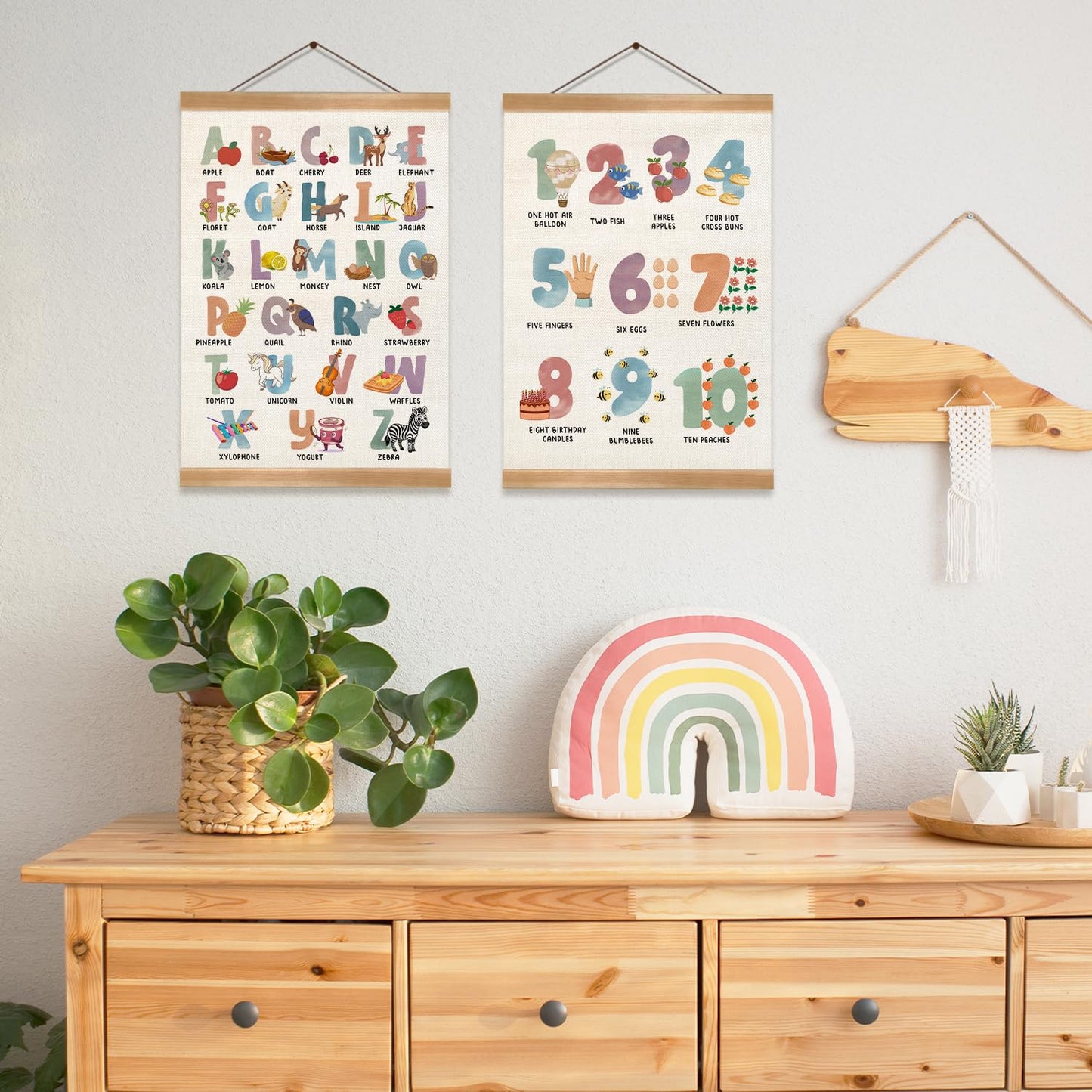 ZTGDA Cute Alphabet Numbers Poster Set of 2, Alphabet Numbers Wall Art, ABC Banner Poster, Wall Hanging Decor for Toddler Room Playroom Nursery Wall Classroom Decor 12x16In(ABC+123)