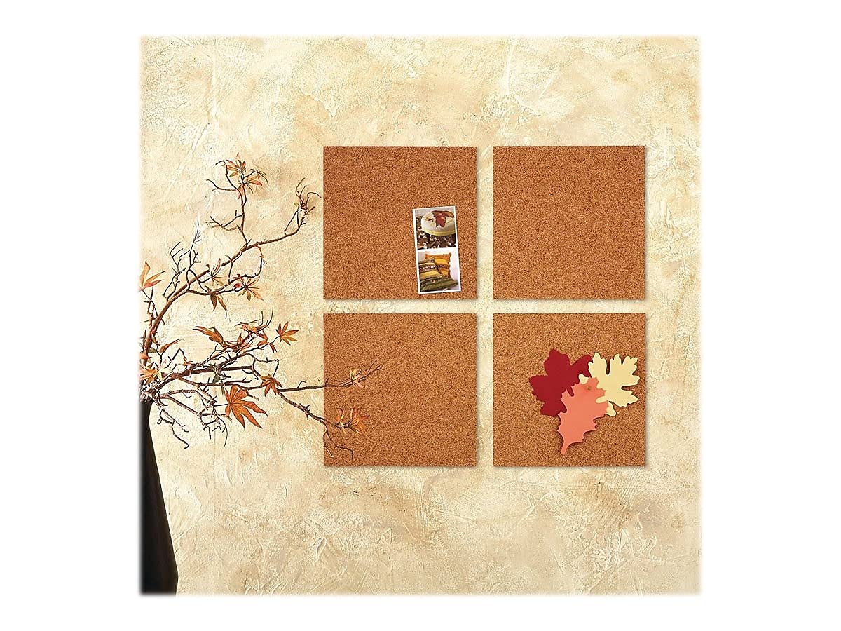 Quartet Cork Tiles, Bulletin Board Cork Panels 12" x 12" x 3/16", Natural, 4 Pack (102)