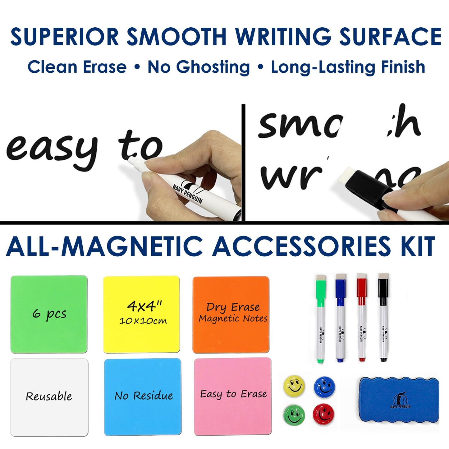 Whiteboard Set - Dry Erase Board 24 x 24 in with 1 Magnetic Eraser, 4 Dry Wipe Markers, 4 Magnets and 6 Magnetic Labels - Wall Hanging Reminder Kanban White Board for Home and Office (24x24 inch)