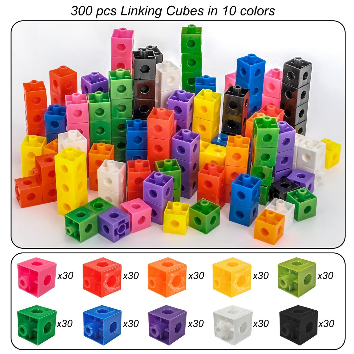 ZEAYEA 300 Pcs Linking Cubes with Storage Box, Counting Blocks for Math Learning and Fun Activities, Math Manipulatives Educational Supplies for Spatial Intelligence, Counting, Creativity