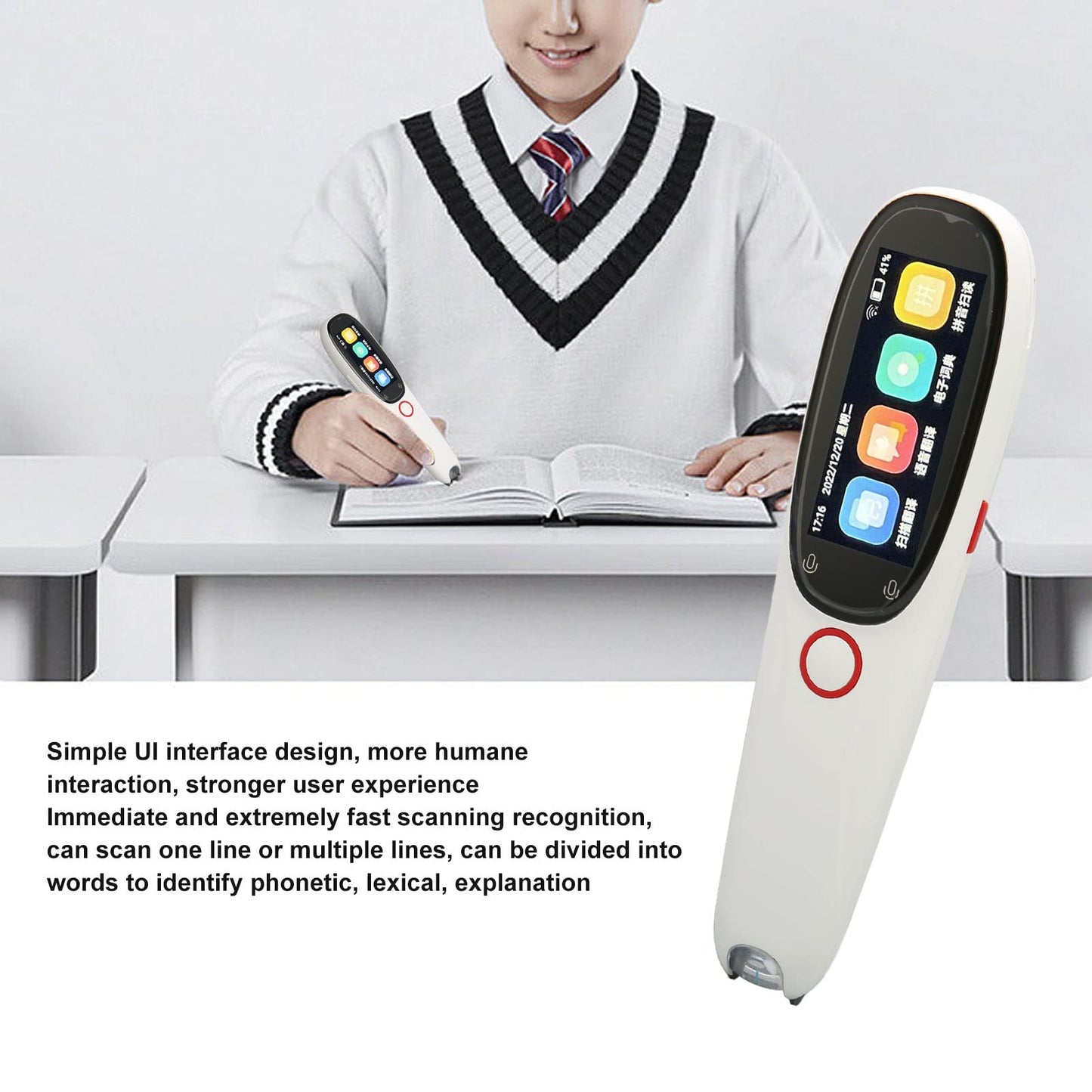 Translator Pen, OCR Scanning Device with 3 Inch Screen, 134 Language Translation, Voice Translator for Learning Speech and Travel, White