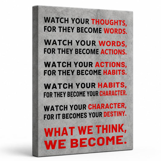 YSPCSUN Inspirational Posters for Office Watch Your Thoughts Quote, Gray Red Canvas Wall Decor for Home Office Dorm Classroom, Single Panel Framed Canvas Poster, 24x18 Inch