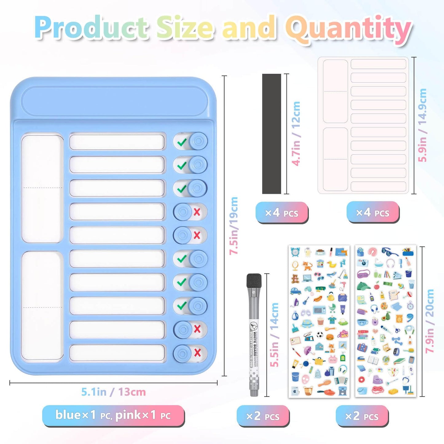 Audab 2Pcs Dry Erase Chore Chart for Kids, Magnetic Checklist Board, My Chores Slider Chart to Do List Board, Routine Chart Schedule Board Task Tracker for Home Refrigerator, Wall, Desk (Blue & Pink)