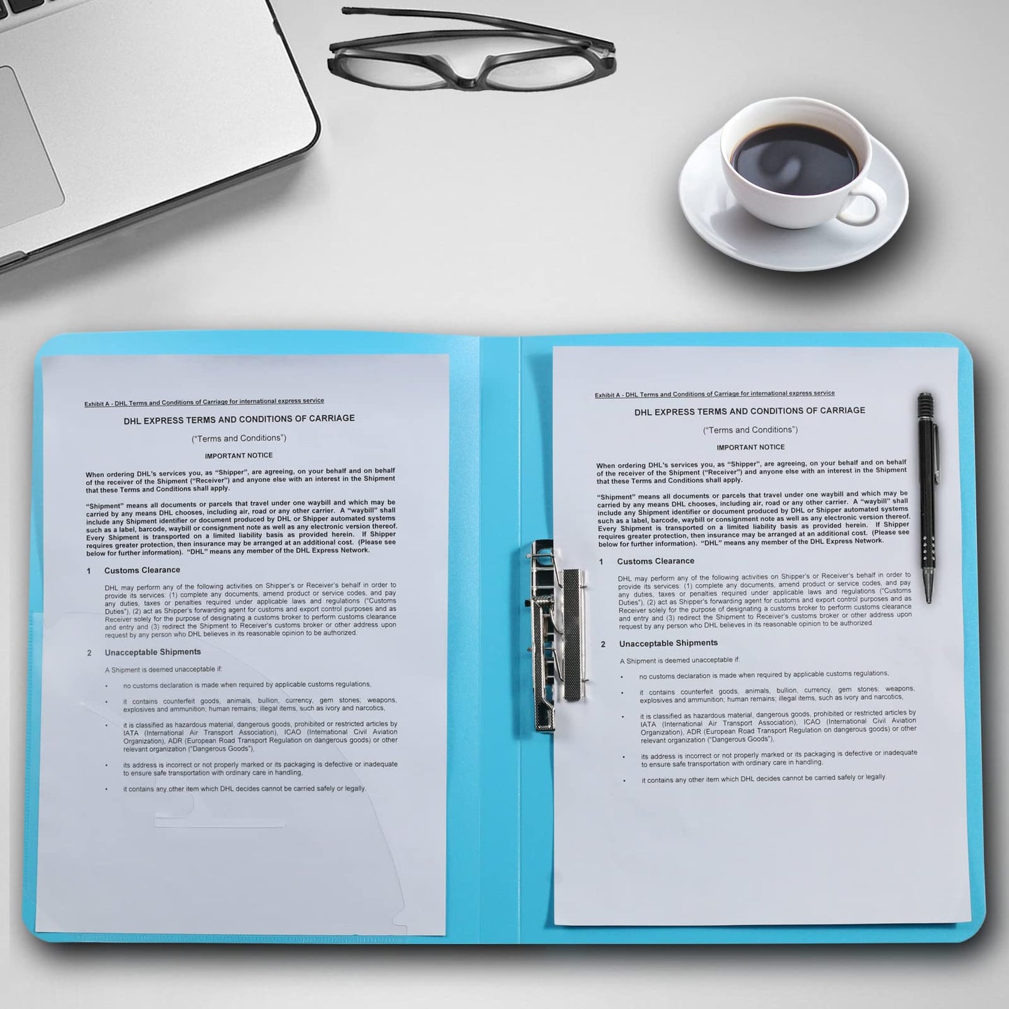 Acocony Punchless Binder with Clamp Letter Size Punchless Clamp Binder 8.5 x 11 Report Covers Plastic Watery Blue Pack of 6