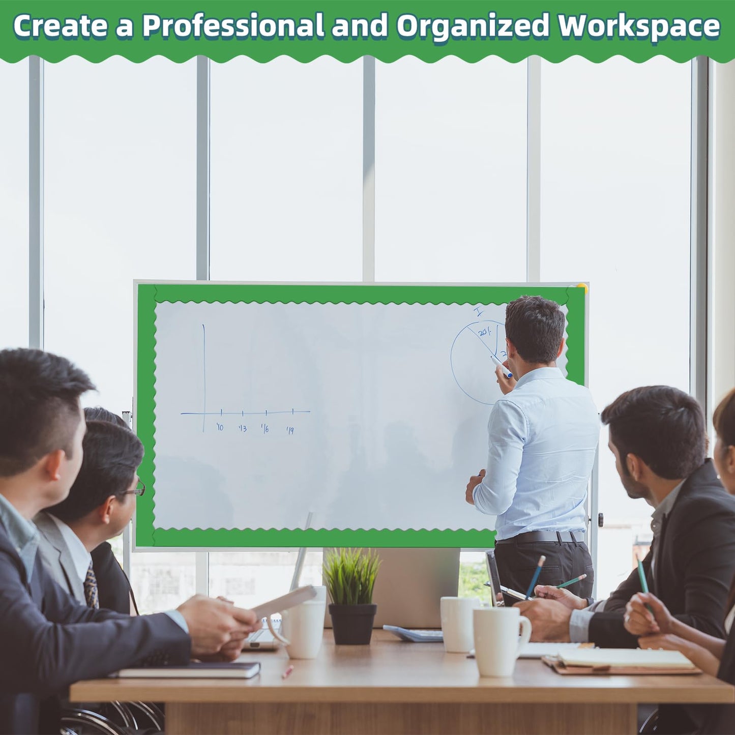 30 Pcs Magnetic Borders for Classroom Whiteboard - Green Magnetic Bulletin Board Border Set - Scalloped Chalkboard Border Strips for Teachers, Parents, DIY Home,School & Office Decoration