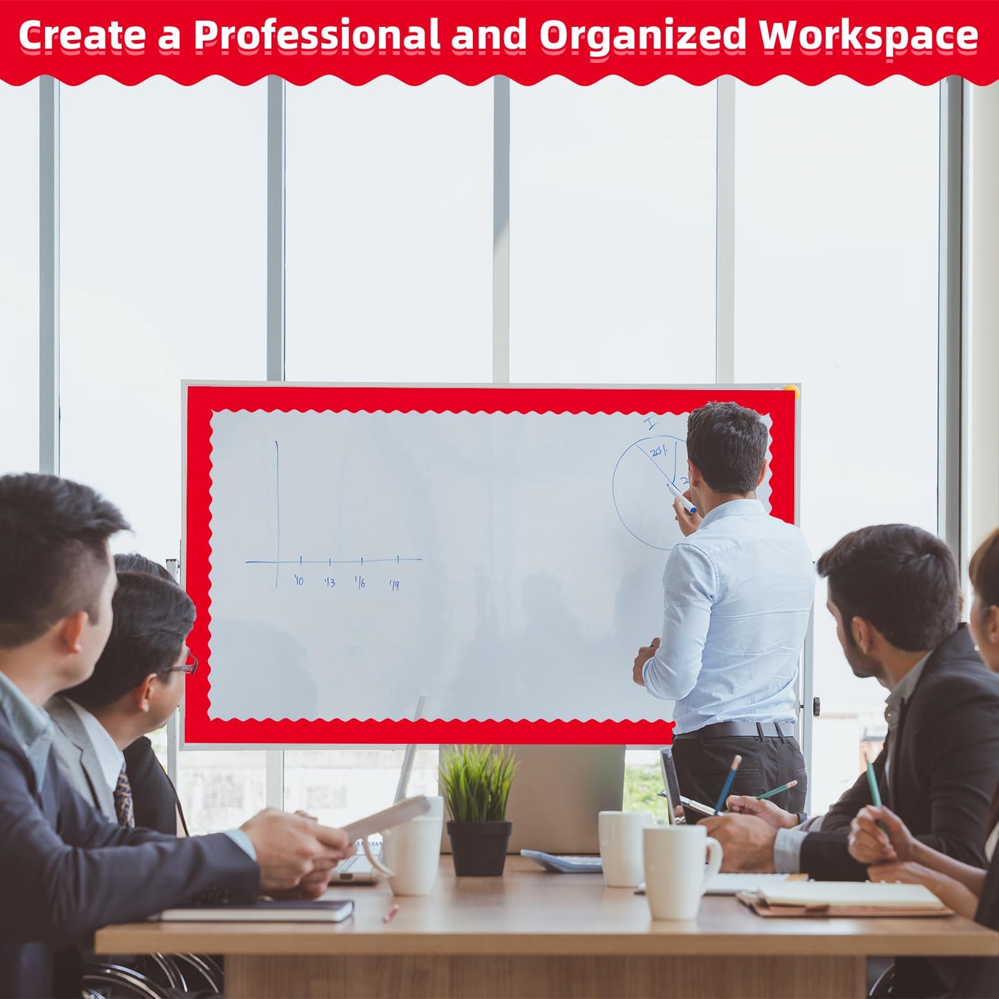 30 Pcs Magnetic Borders for Classroom Whiteboard - Red Magnetic Bulletin Board Border Set - Scalloped Chalkboard Border Strips for Teachers, Parents, DIY Home,School & Office Decoration