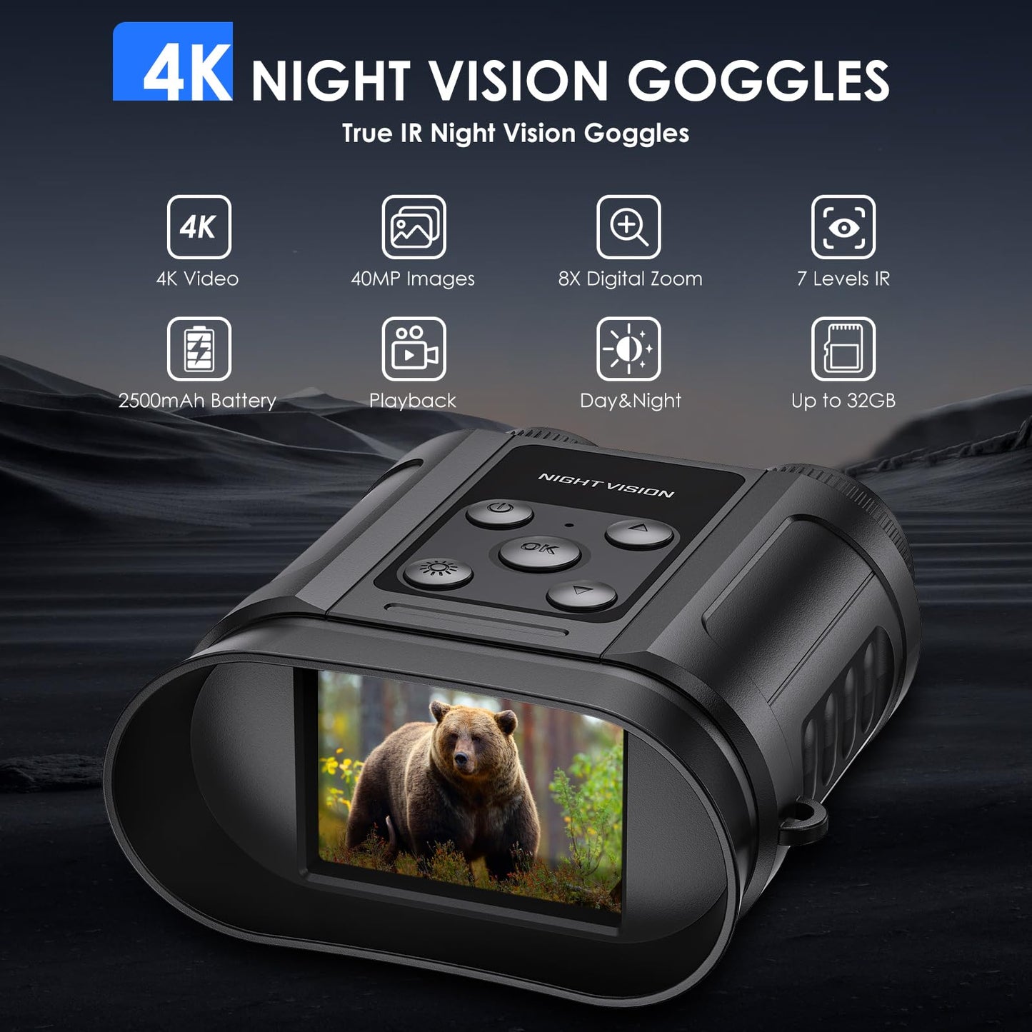 Gifts for Men and Teen Boys,Night Vision Goggles,Night Vision Binoculars,32GB Card Included, Photo/Video Capture,Outdoor Tools for Education, Wildlife Watching,Birthday Gifts for Boy,Men,Gift for Dad