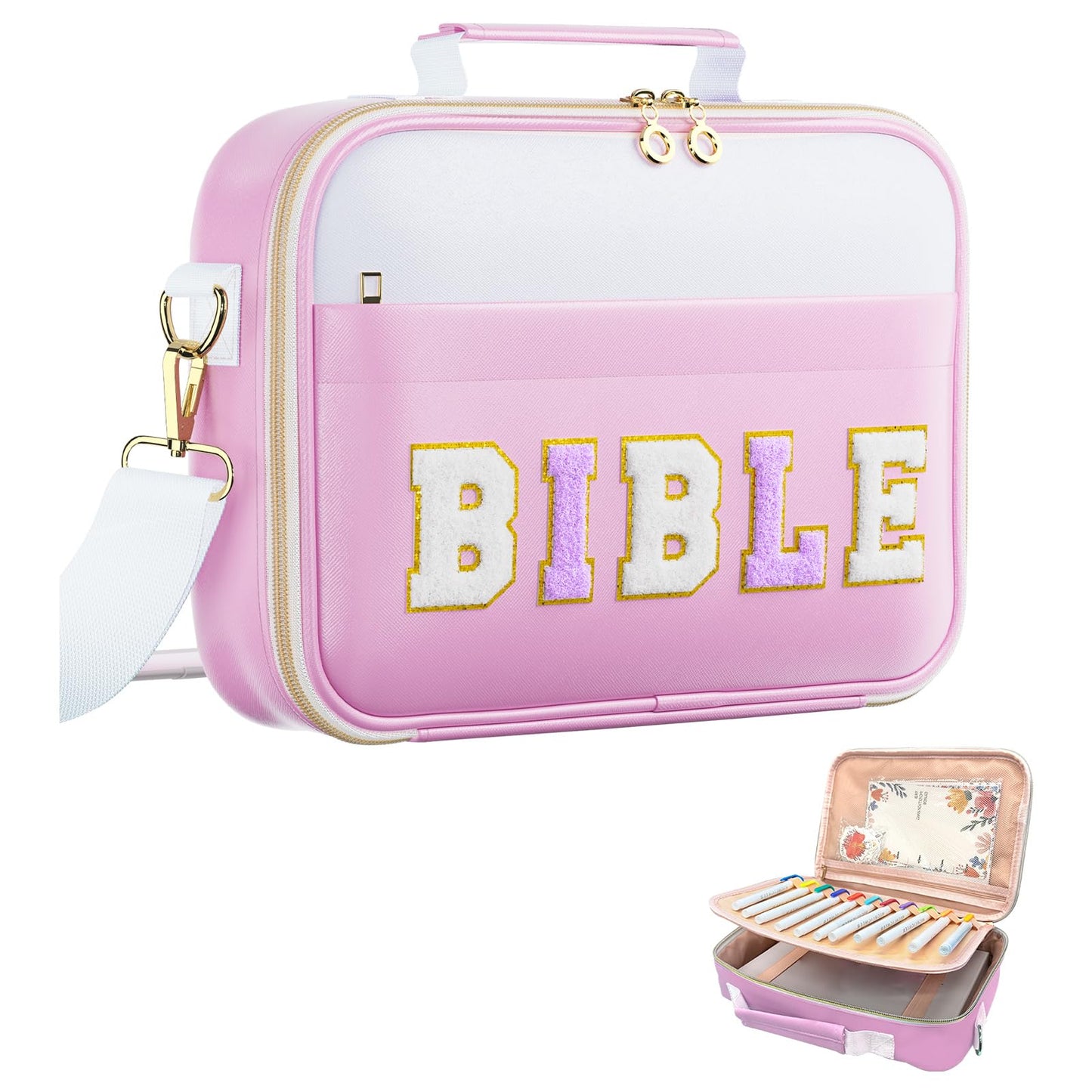 WOBAGMEN Bible Cover Case for Women,Large Leather Bible Book Covers with Bible Study Supplies, Bible Study Accessories Bible Journaling Kit,Purple Church Bag Christian Gifts for Women