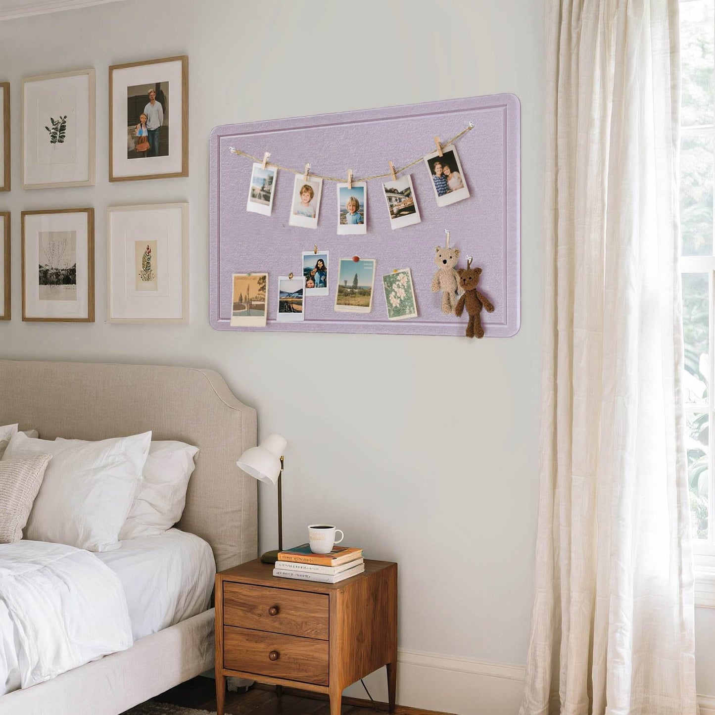 Lightomorrow Bulletin Board, 24 x 18 Inches Cork Board Alternative Decorative Felt Pin Board with Safe Removable Adhesives & 21 Push Pins for Home Office Classroom Walls-Light Lavender