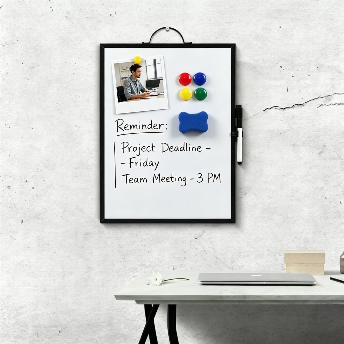 Small White Board,16"X12"Portable Aluminum Frame Whiteboard, Magnetic Double Sided Dry Erase Board, with A Handle and Side Pen Clip,for Office, Home,School,Includ 4 Magnets,1 Eraser,1 Marker (Black)