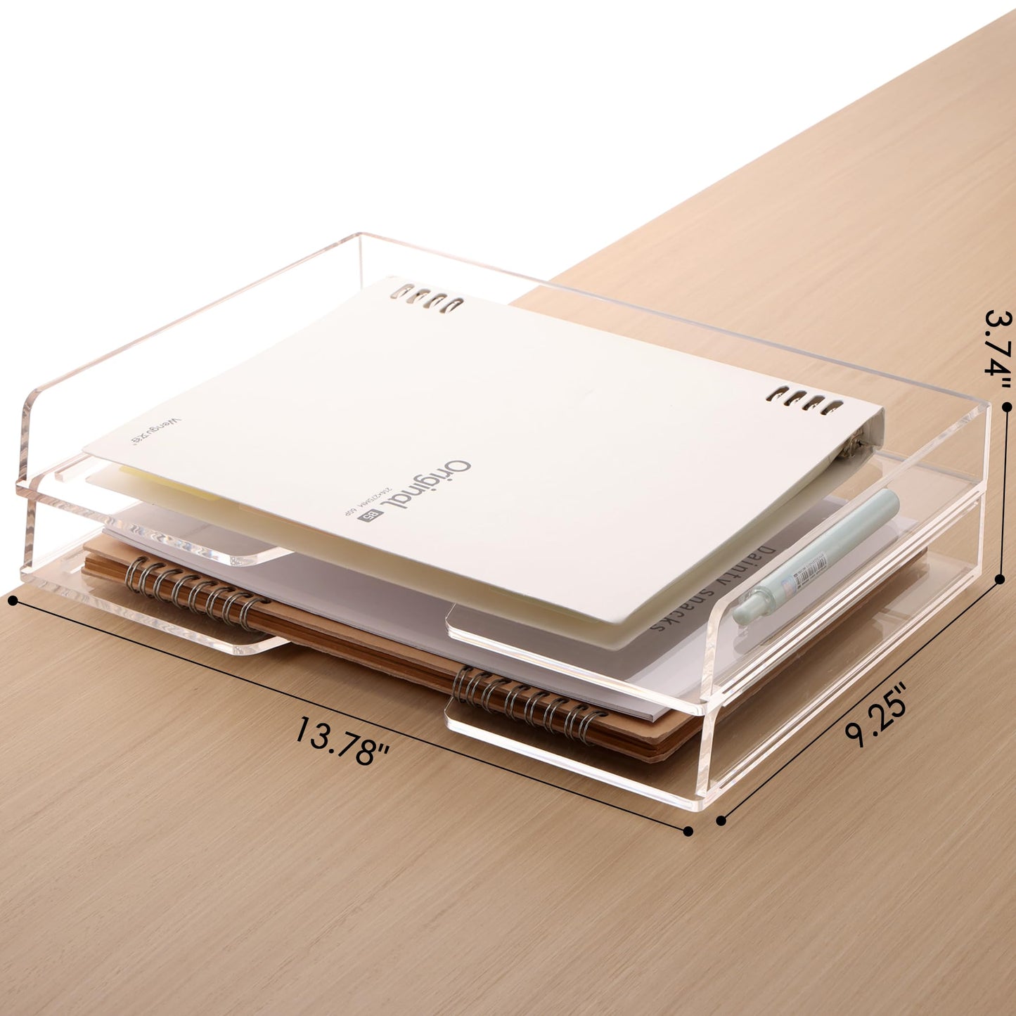 SANRUI 2-Tier Acrylic Paper Tray Organizer, Clear Stackable File Organizer for Desk, Paper Sorter Desk Organizer for Home Office Supplies