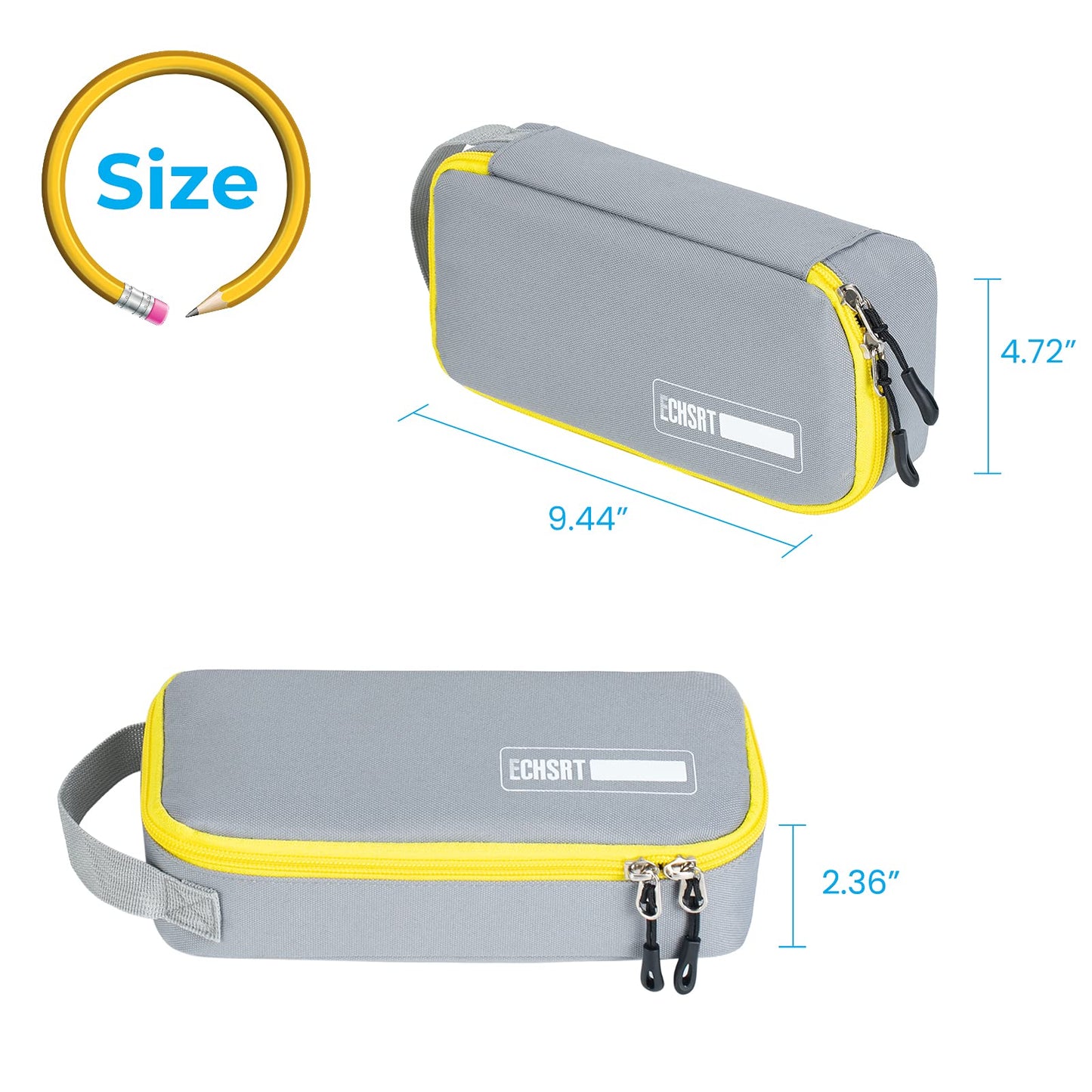 ECHSRT Large Pencil Case, Aesthetic Pen Pouch with Big Capacity, Minimalist Portable Stationery Bag with Handle for Office Organizer Grey Pencil Cases