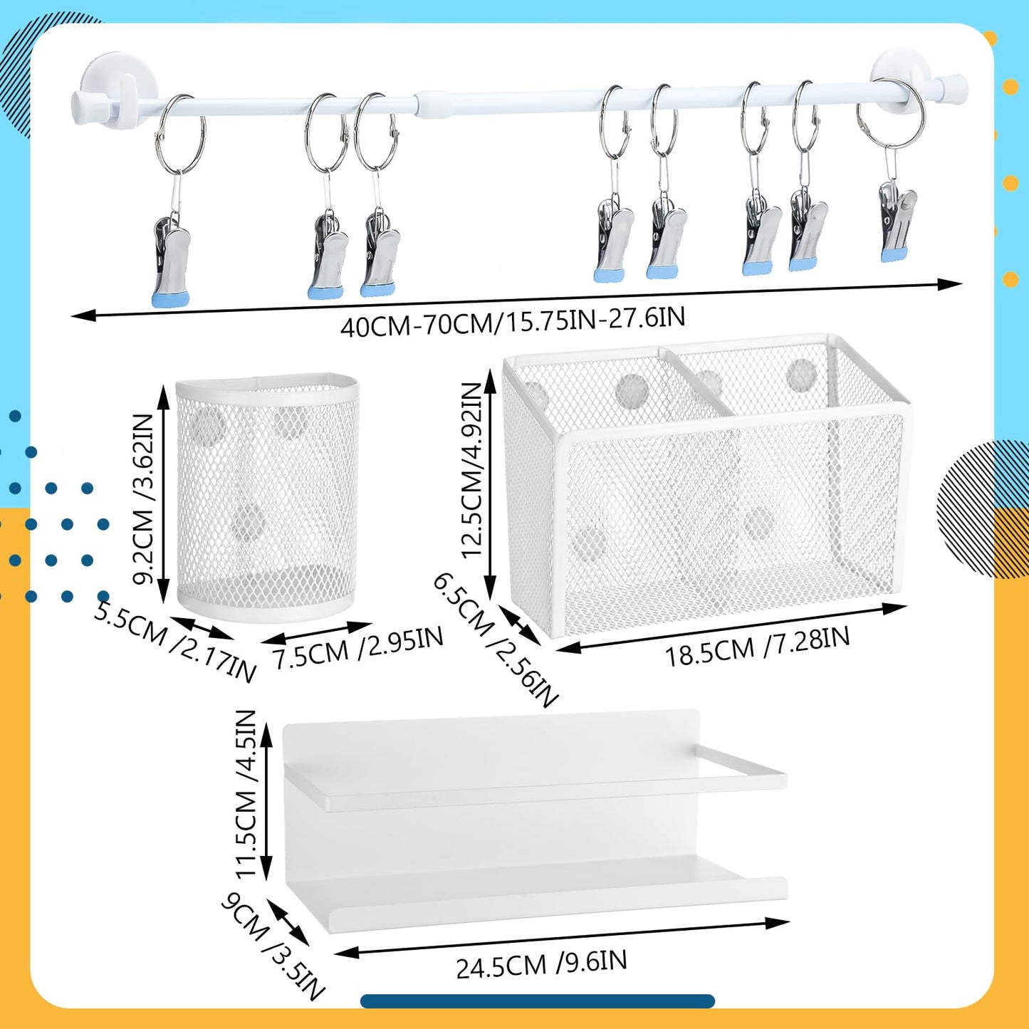 LemonSecret 5 Pcs Classroom Whiteboard White Magnetic Organizer Set with 3 Magnetic Pen Holder Calendar Holder and Book Shelf for Organizer Accessories Office Classroom Back to School Supplies