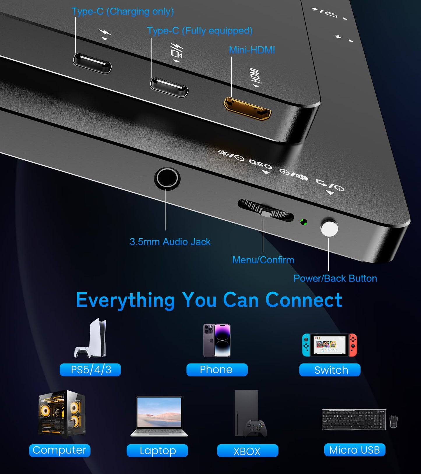 Prystivue 11" 2.5K Touchscreen Portable Monitor, 2560x1600 IPS Display 16:10,USB-C & Mini HDMI, VESA Stand Compatible with Laptops, Desktops, Phones, PS, Mac, Xbox, Switch, and Other Gaming