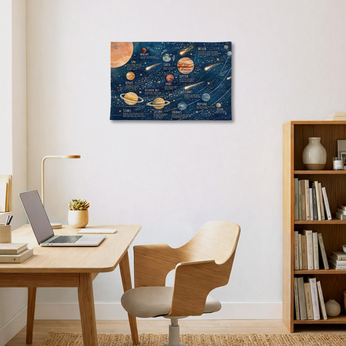 FUHYGU Solar System Banner 20x30 Inch, Space Educational Wall Hanging with Grommets, Planets Science Poster for Kids Classroom Bedroom Decor