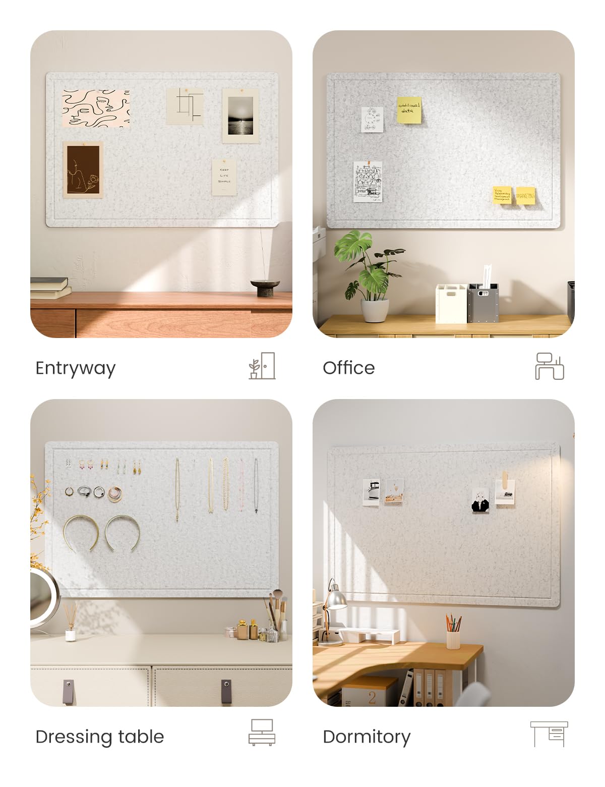 Fluxynara Bulletin Board,35.4" x 23.6" Cork Board Alternative with 12 Safe Removable Adhesive Tabs, Foldable Felt Pin Board for Home Office, Classroom, Bedroom,Entryway for Walls—Light Gray