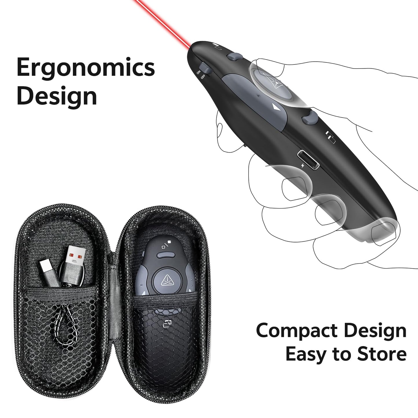 [4 Units] Presentation Clicker with 4 Cases: PowerPoint Wireless Presenter Remote USB Type C Rechargeable Red Laser Pointer Clickers Computer Project Mac PPT Slideshow Google Slide Advancer