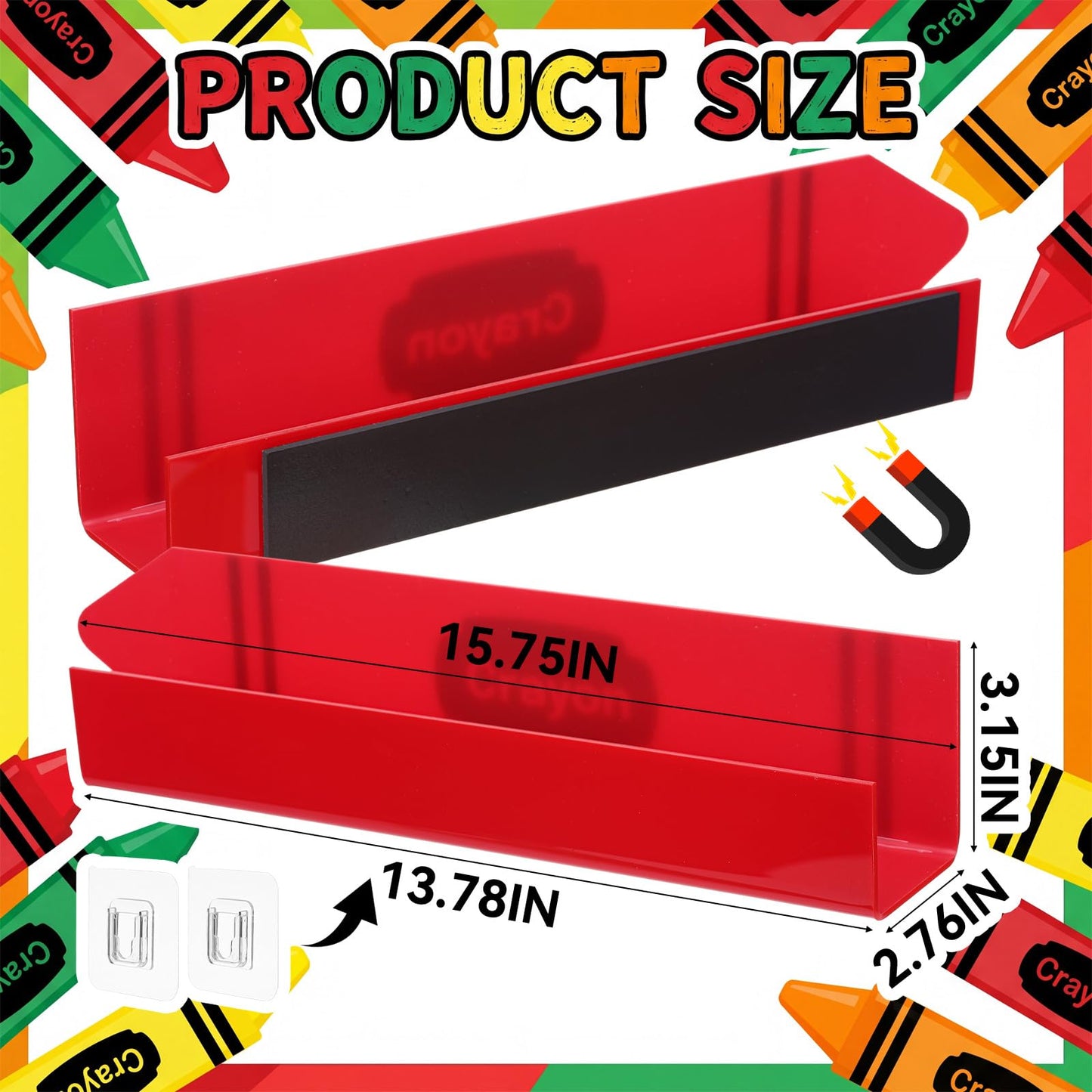 Sabary 4 Set 17 Inches Crayon Acrylic Magnetic Book Shelf for Whiteboard Crayon Classroom Decor Bearing Magnetic Books Display Holder for Teacher Classroom School Office