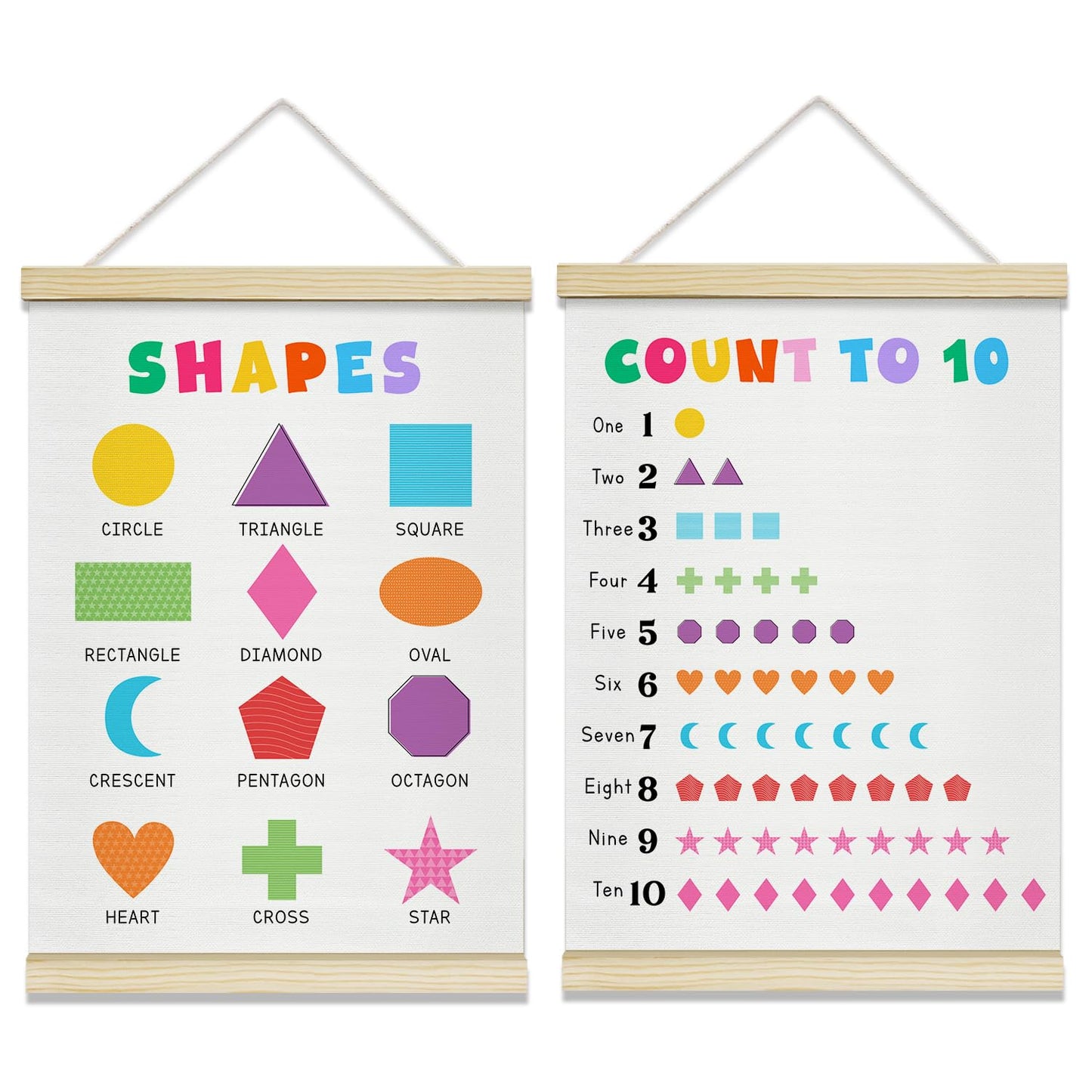rizotus Numbers Shapes Poster Hanger Frame Set of 2, Educational Wall Art Posters for Kids Room, Hanger Frame for Classroom Toddler Nursery Playroom Bedroom Wall Decor, 12x16 Inch -B04