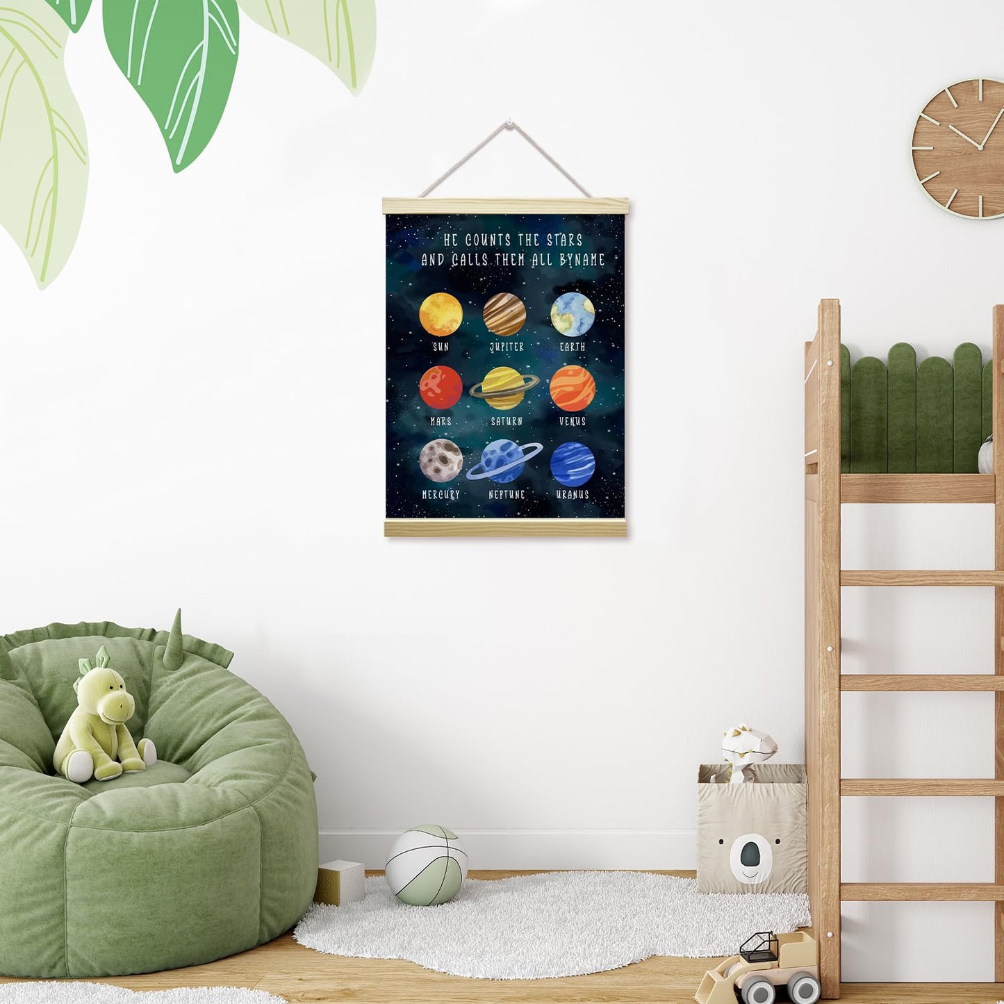 mermermu Solar System Poster Hanger Frame, Outer Space Planet Posters Canvas Wall Art for Nursery Playroom Toddler Boys Room Decor, 12x16 Inches -011