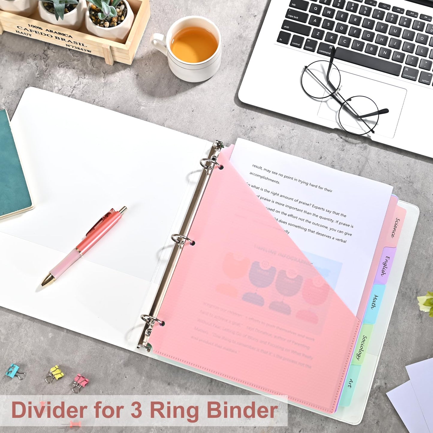 5 Tabs Dividers with Pockets for 3 Ring Binder, 5 Counts Binder Dividers for US Letter Size, Binder Dividers with Tabs for School Office Organization(XY025) (12)