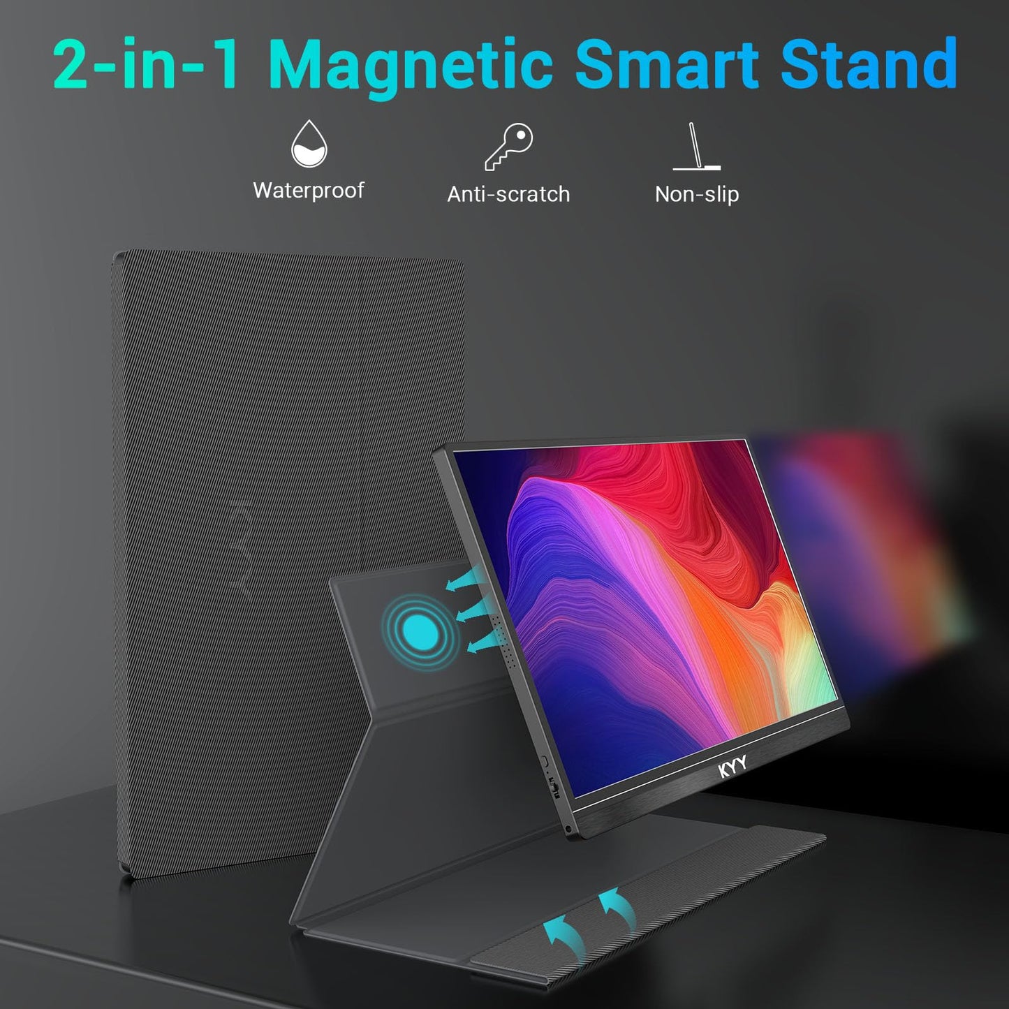KYY Portable Monitor 15.6'' FHD 1080P USB C HDMI Gaming Monitor Ultra-Slim IPS Display w/Smart Cover & Speakers, Plug&Play, External Monitor for Laptop PC Phone Mac Xbox PS4