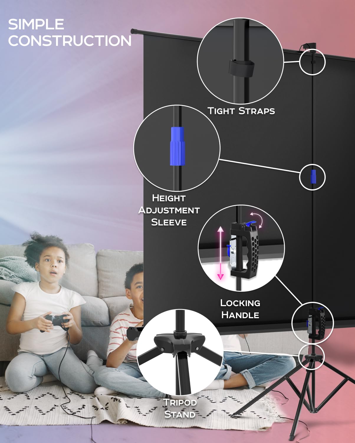 PropVue Projector Screen with Stand 120 inch - Indoor and Outdoor Projection Screen for Movie or Office Presentation - 4:3 HD Premium Wrinkle-Free Tripod Screen
