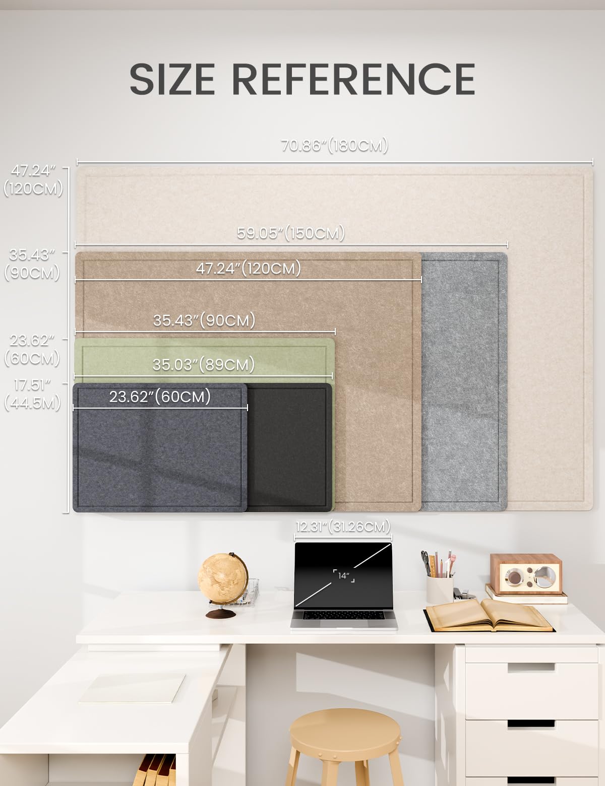 Fluxynara Large Bulletin Board, 47.2" x 35.4" Cork Board Alternative with 24 Safe Removable Adhesive Tabs, Foldable Felt Pin Board for Home Office, Classroom, Bedroom,Entryway for Walls—Aqua Blue
