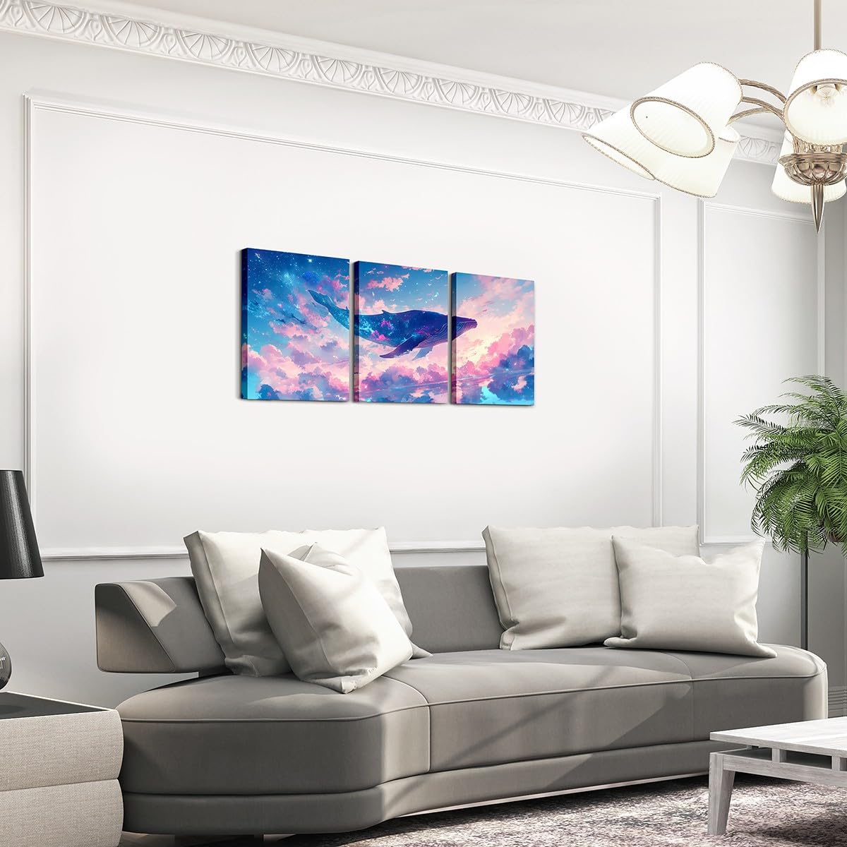 Feelyou Pretty Whale 3 Piece Canvas Wall Art for Living Room Bedroom Pink Blue Galaxy Wall Art for Home Decor Ocean Animal Office Wall Decor Nebula Wall Painting