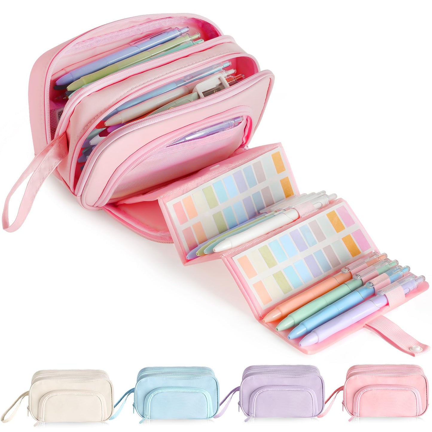 SANANT Large Capacity Pencil Case with Pull-out Structure - Multifunctional Extra Big Pencil Pouch Pen bag, Portable Stationery Organizer with Zipper, College Office School Supplies for Girls, Pink