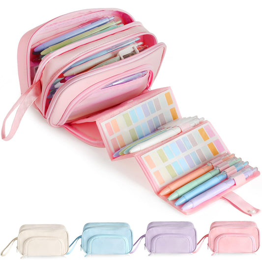 SANANT Large Capacity Pencil Case with Pull-out Structure - Multifunctional Extra Big Pencil Pouch Pen bag, Portable Stationery Organizer with Zipper, College Office School Supplies for Girls, Pink